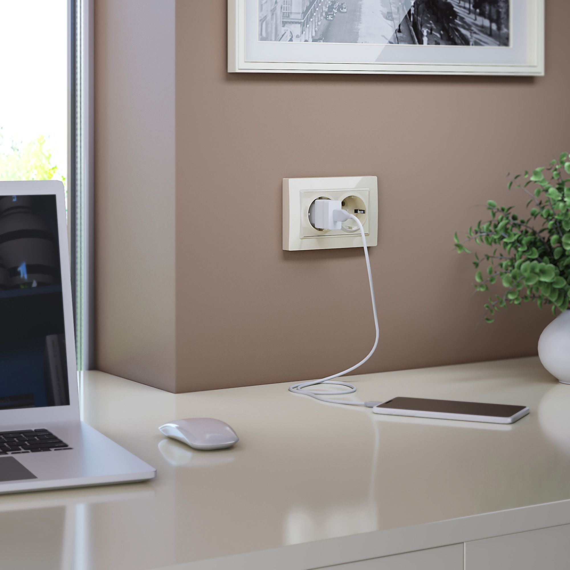 Розетка двойная с заземлением (слоновая кость) Werkel