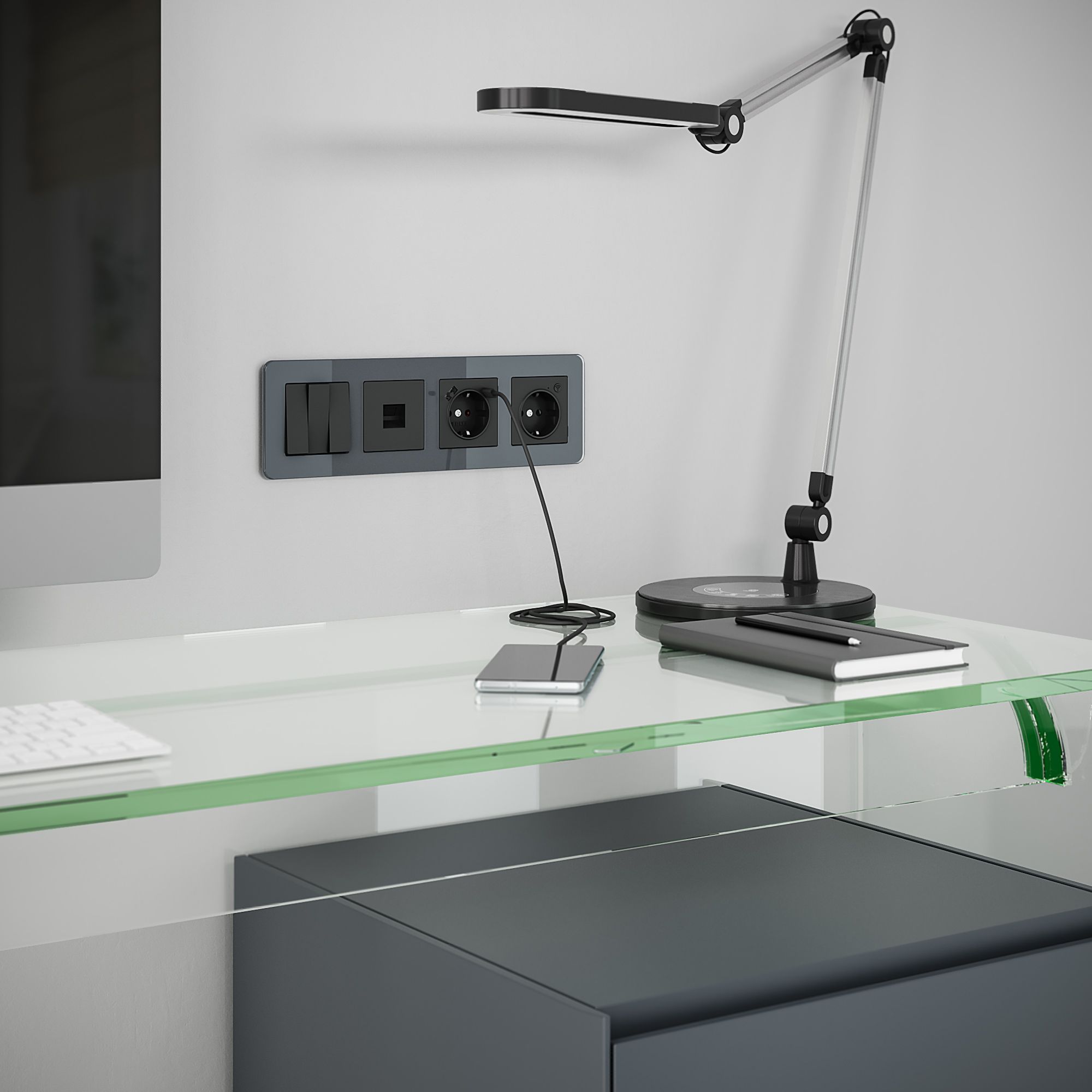 Рамка из стекла на 4 поста Elite графит Werkel