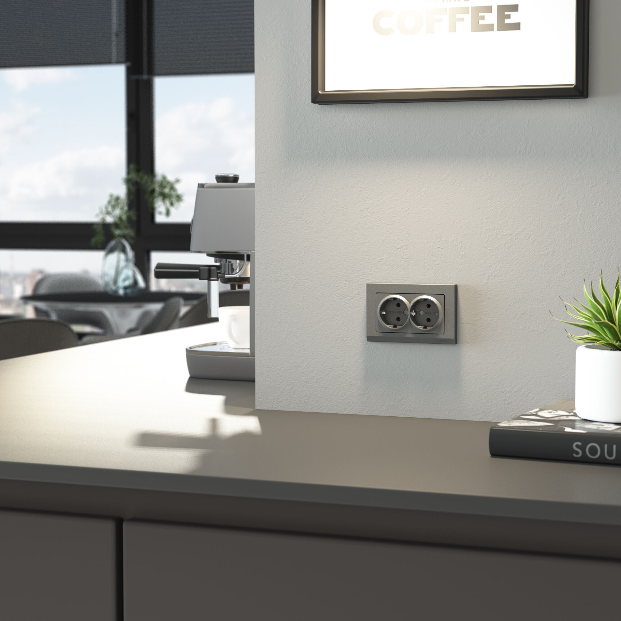 Розетка двойная с заземлением (графит матовый) Werkel