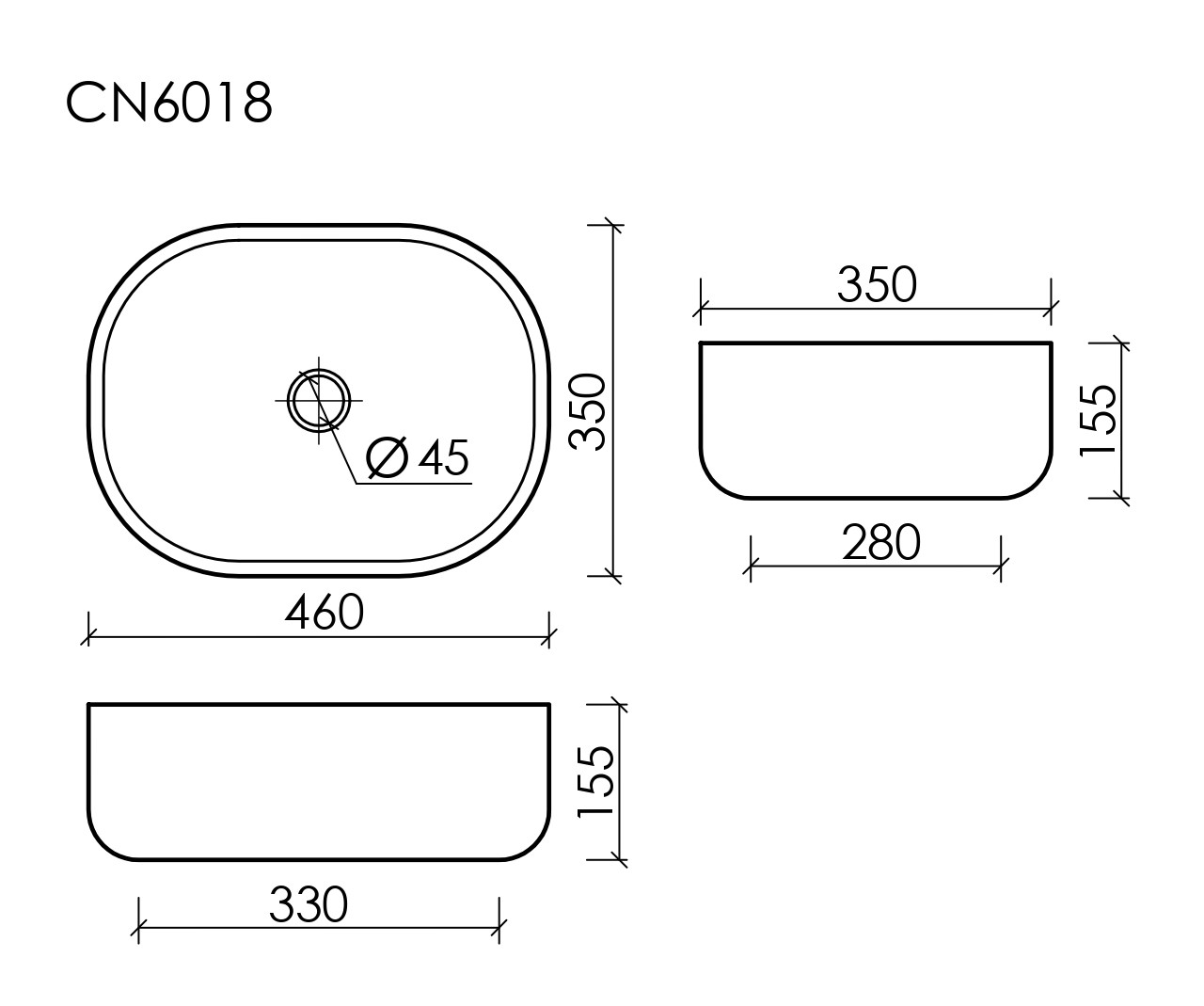 Умывальник чаша накладная овальная CN6018