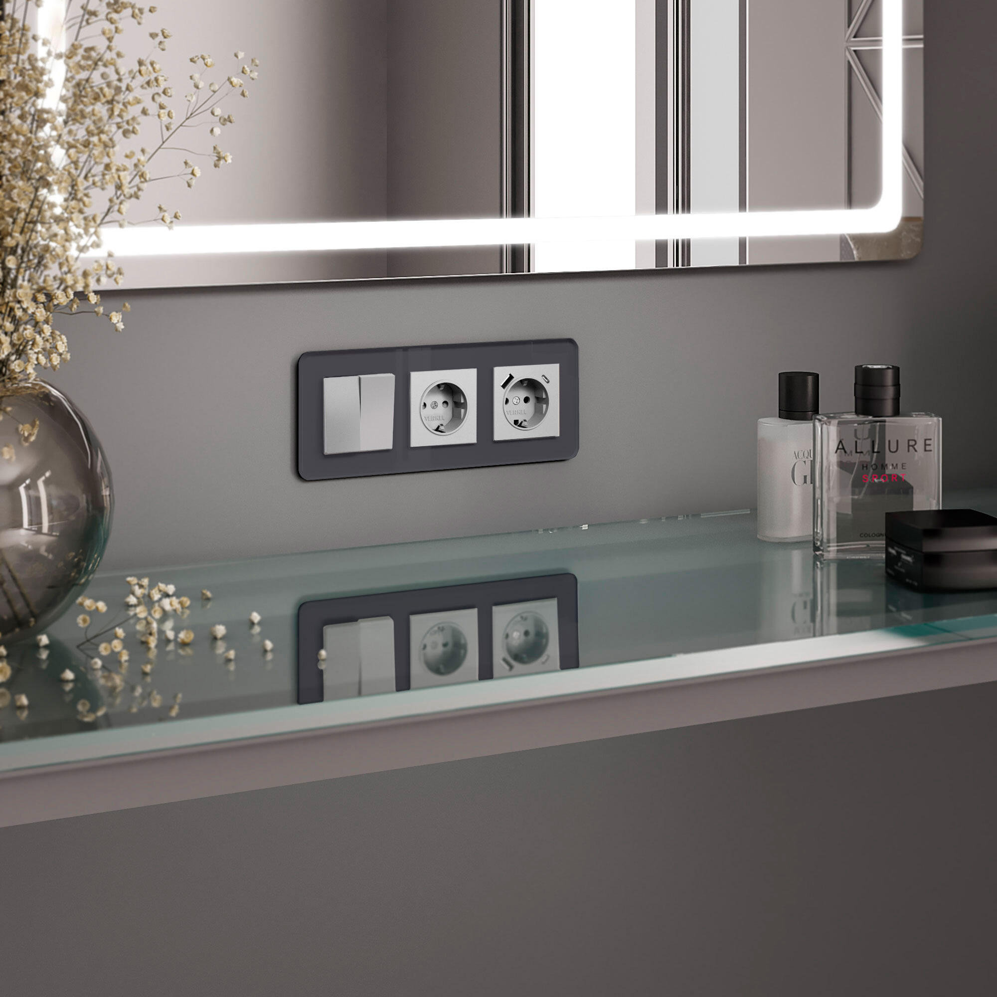 Рамка из стекла на 3 поста Elite графит Werkel