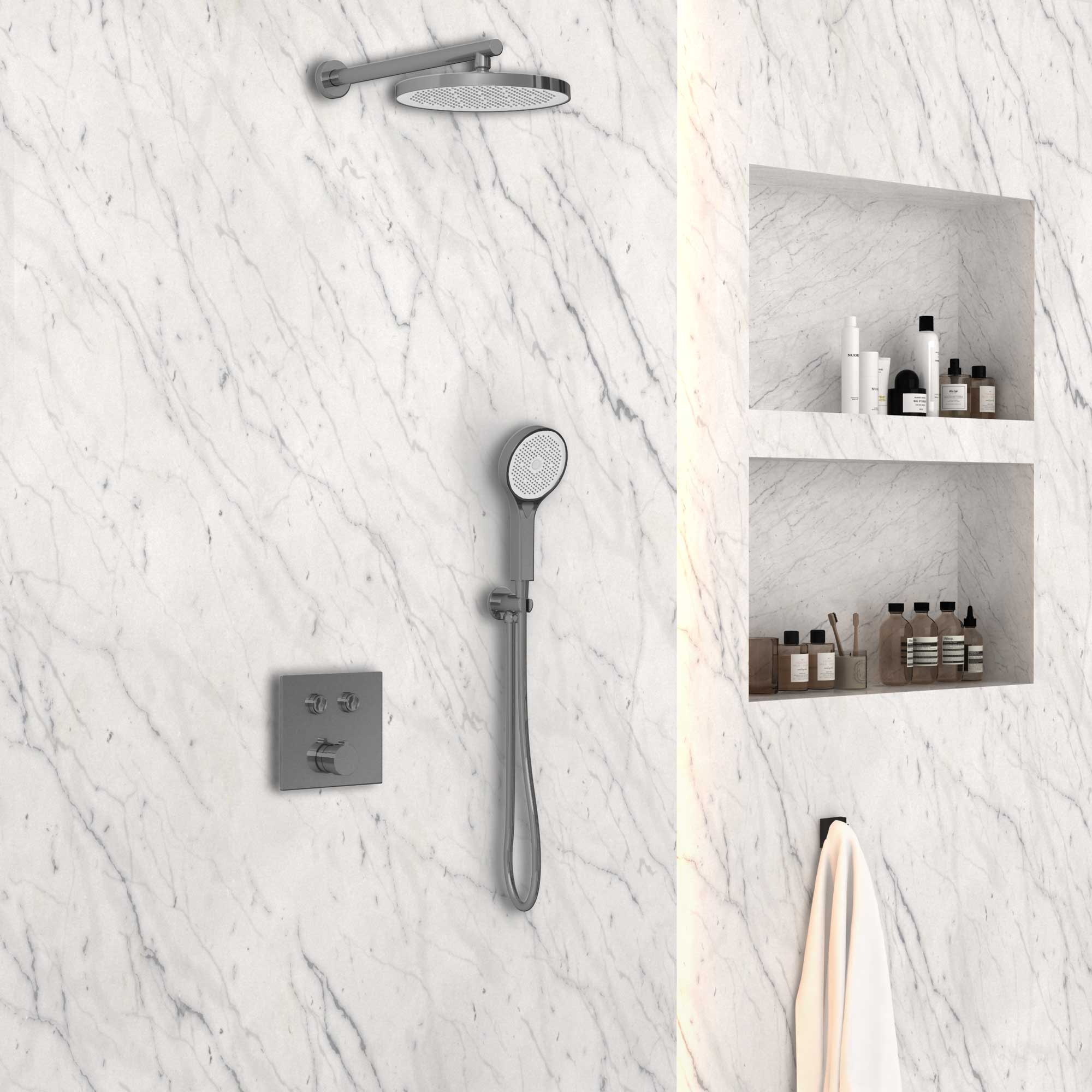 Душевая система Vincea VSFW-4212GM встраиваемая в стену цвет вороненая сталь