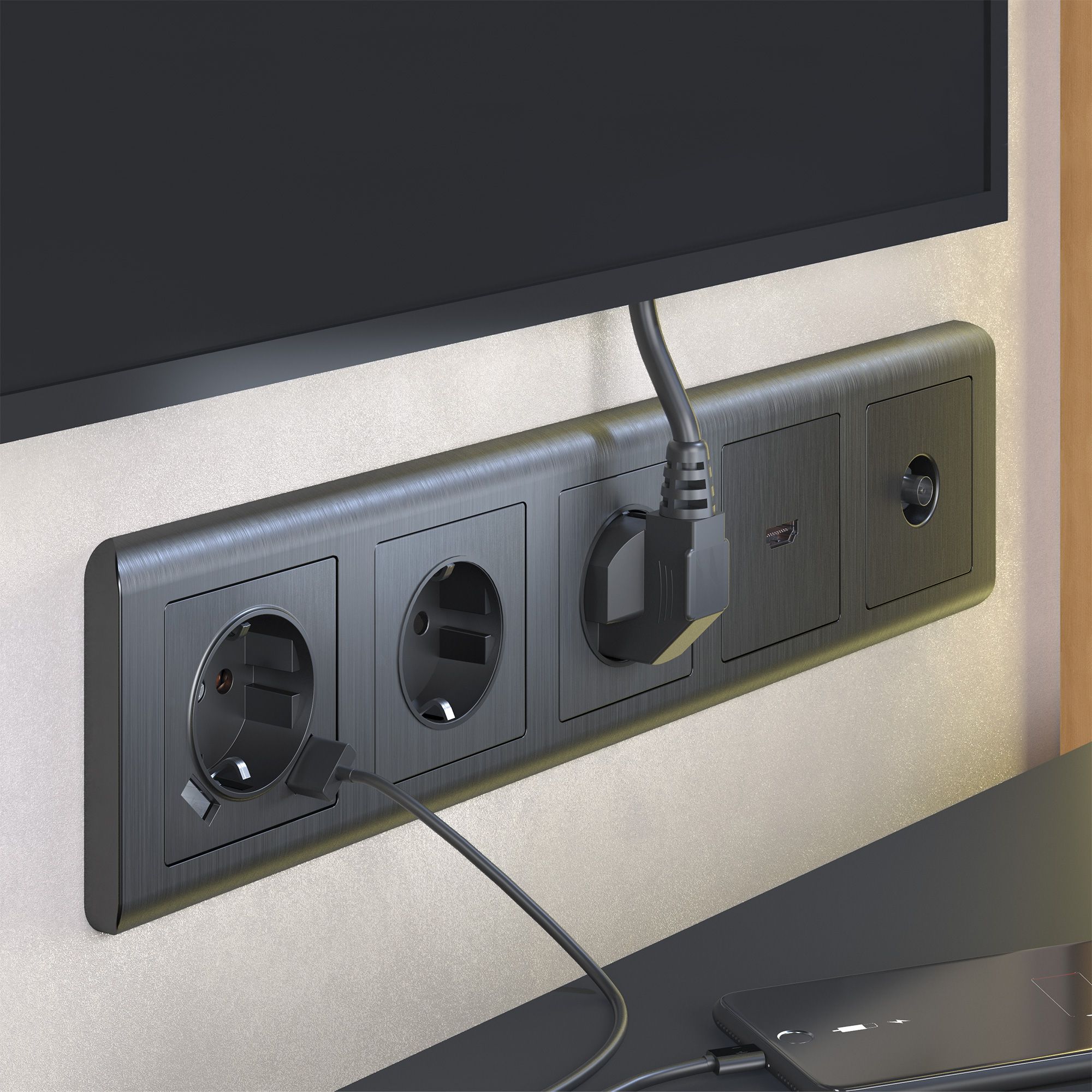 Розетка с заземлением и шторками (графит рифленый) Werkel