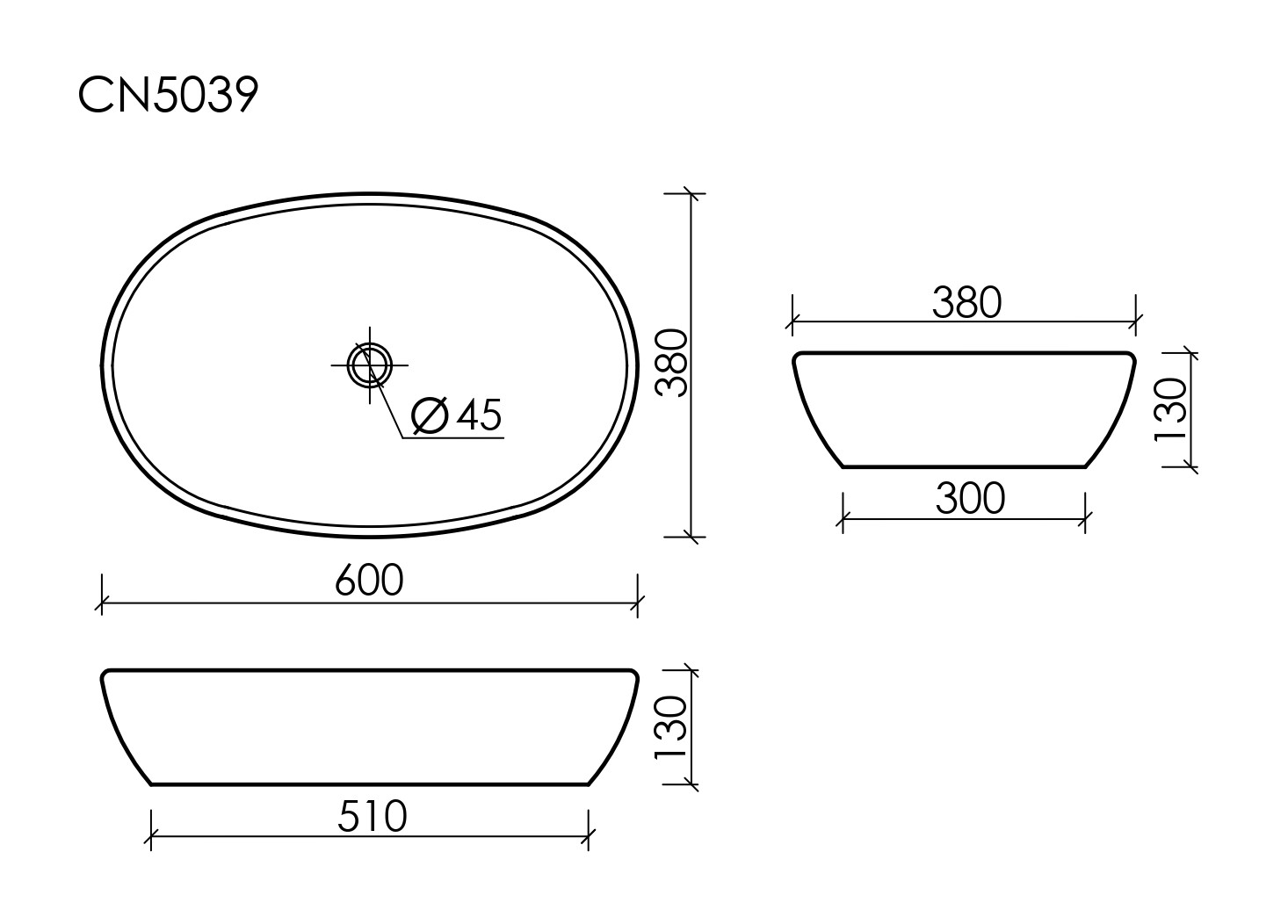 Умывальник чаша накладная овальная CN5039