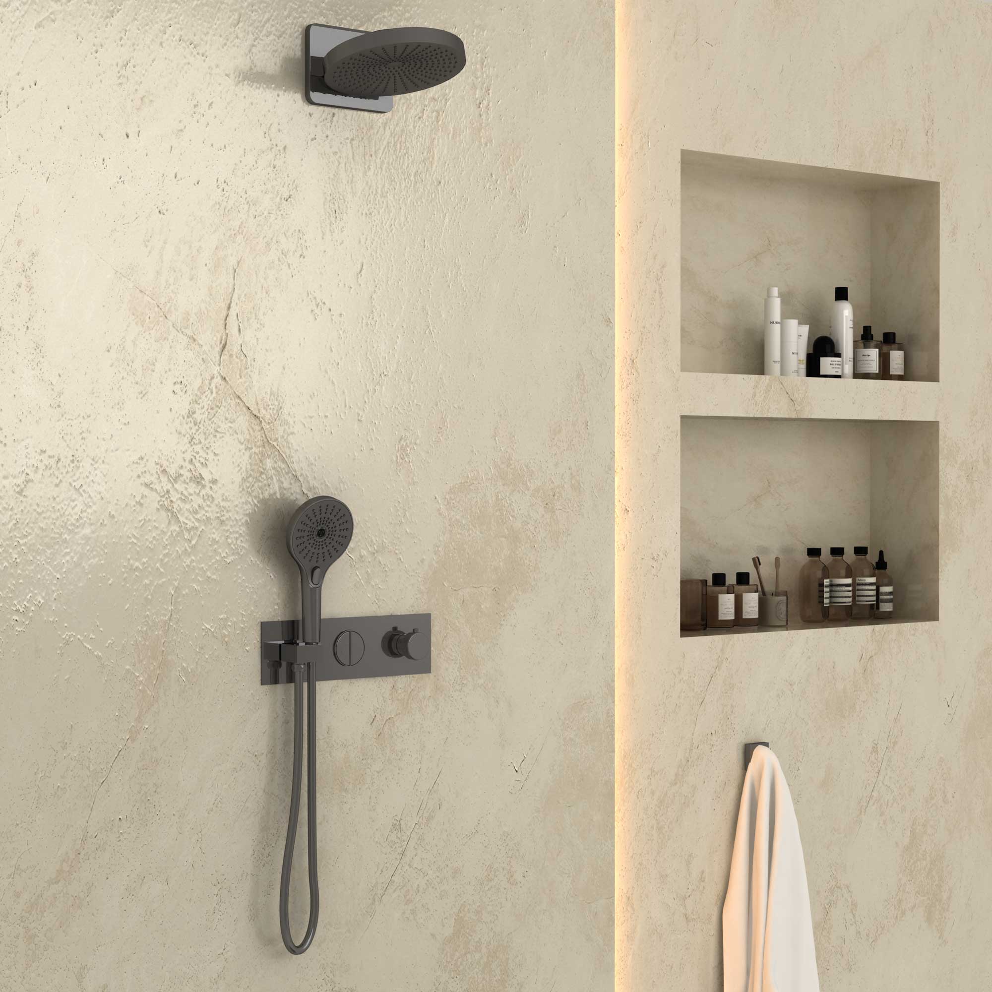 Душевая система Vincea VSFW-422TI1GM встраиваемая в стену цвет вороненая сталь