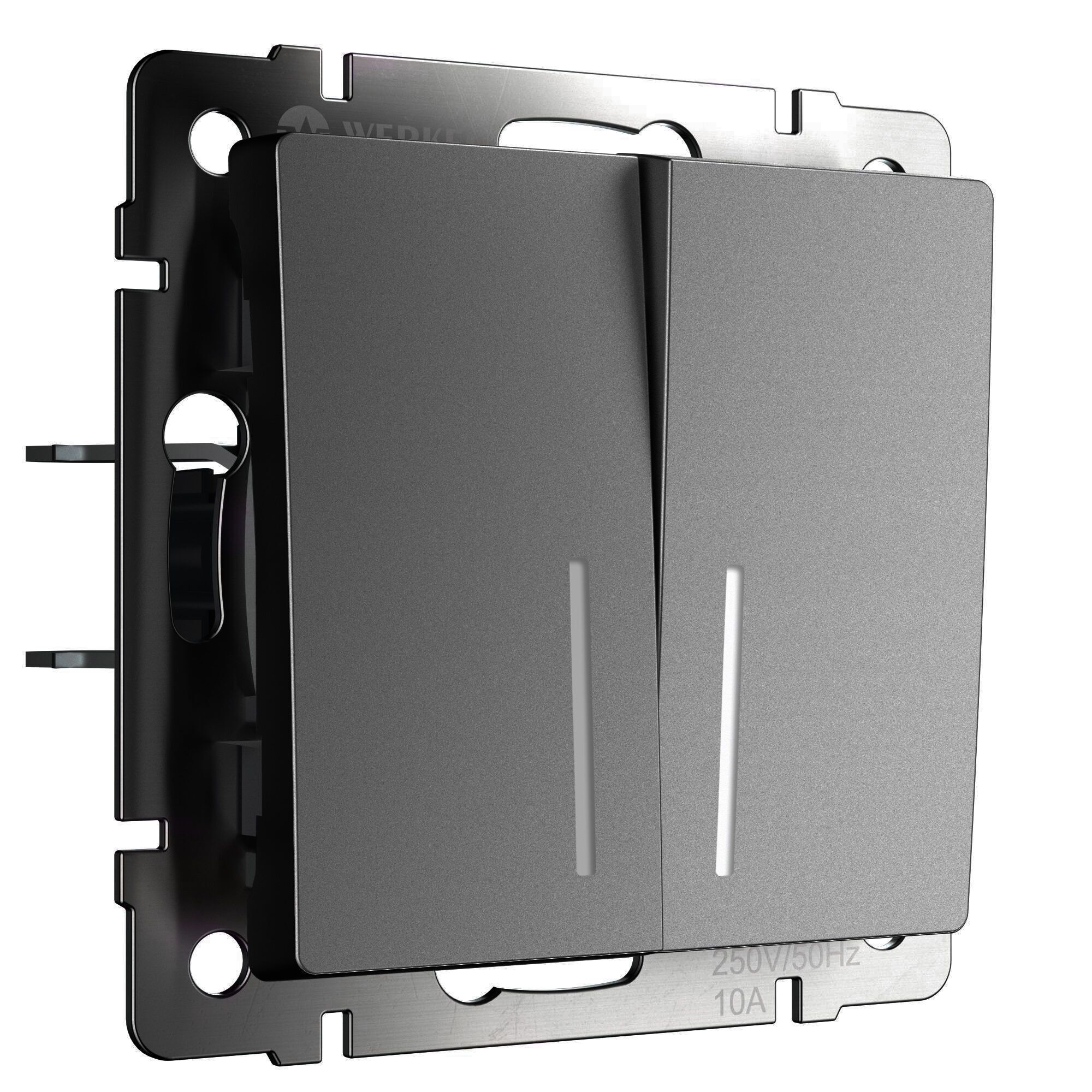 Выключатель двухклавишный проходной с подсветкой (графит матовый) Werkel