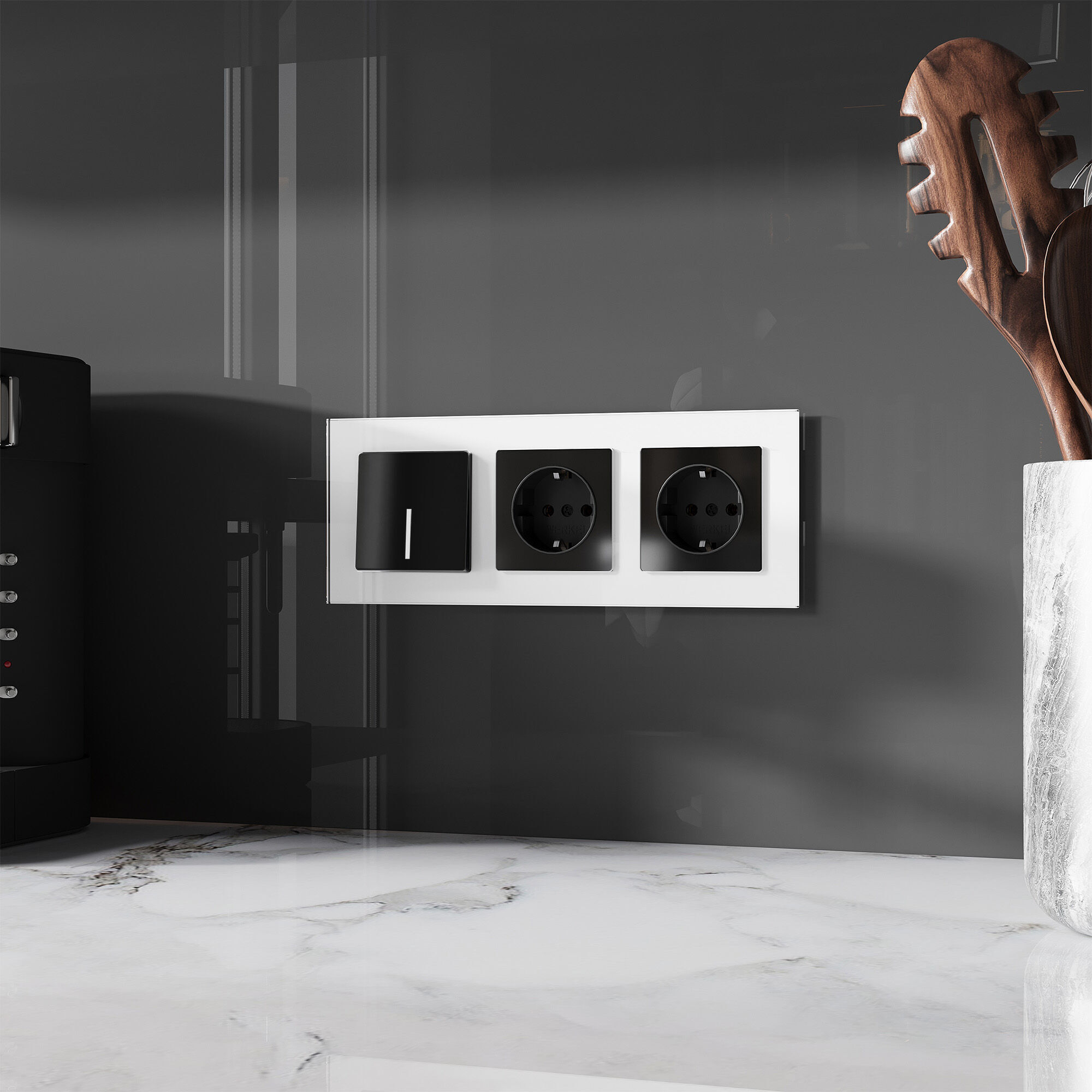 Розетка с заземлением (черный акрил) Werkel