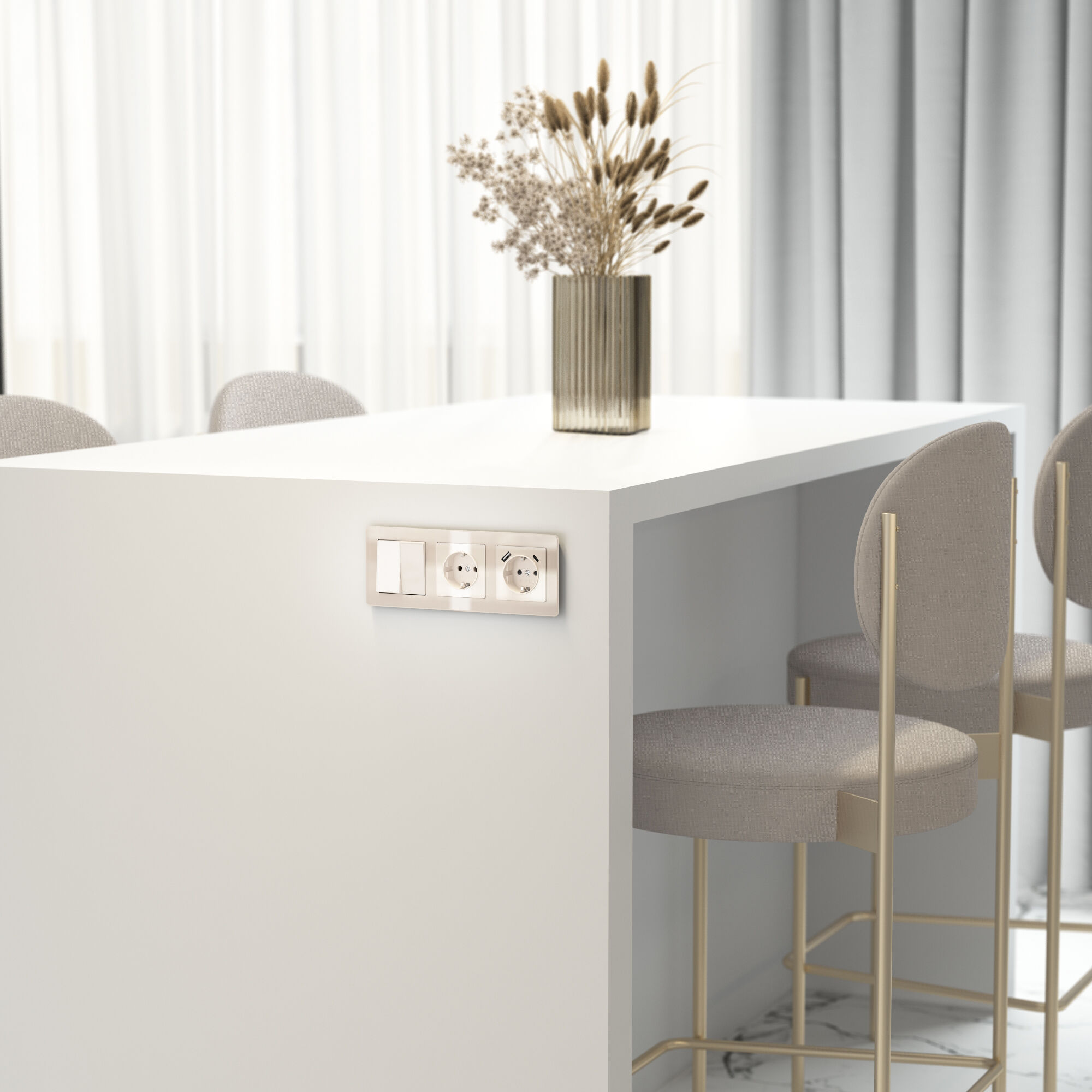 Розетка с заземлением и шторками (айвори акрил) Werkel