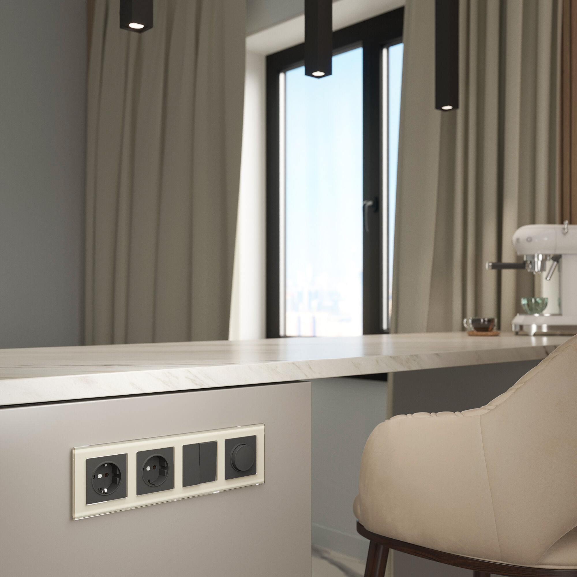 Рамка на 4 поста (молочный, стекло) Werkel