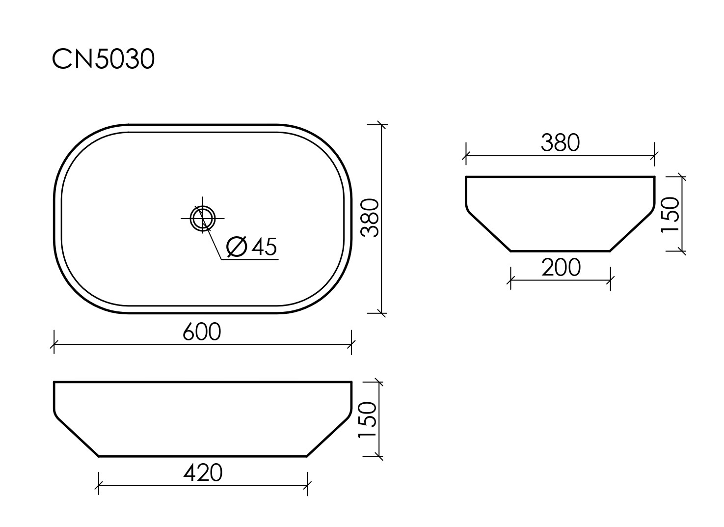 Умывальник чаша накладная прямоугольная CN5030