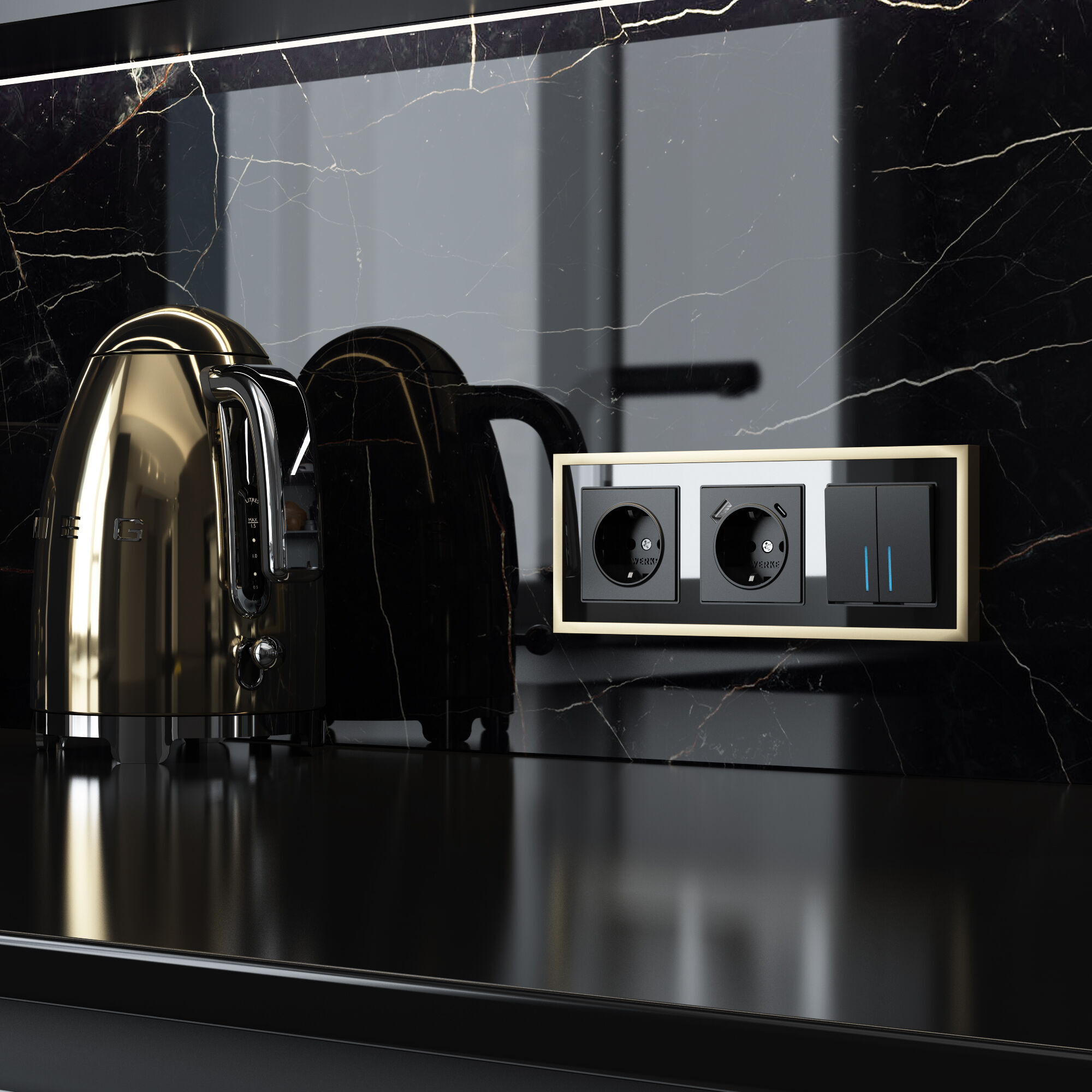 Рамка на 3 поста Baguette (черный/латунь) Werkel