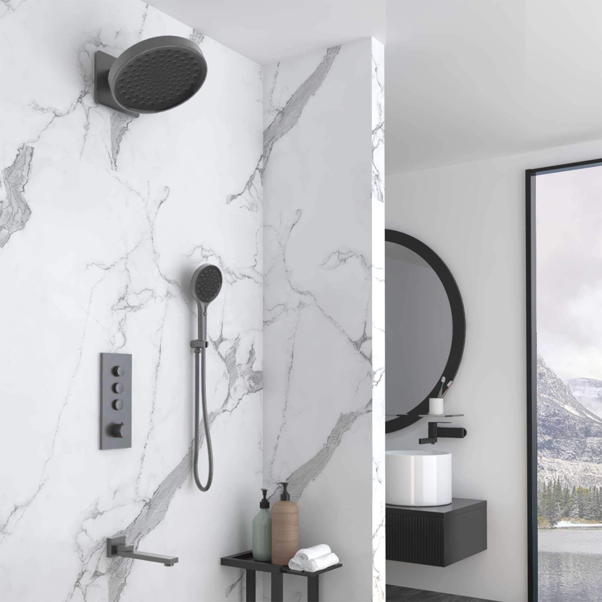 Душевая система Vincea VSFW-433TI3GM встраиваемая в стену цвет вороненая сталь