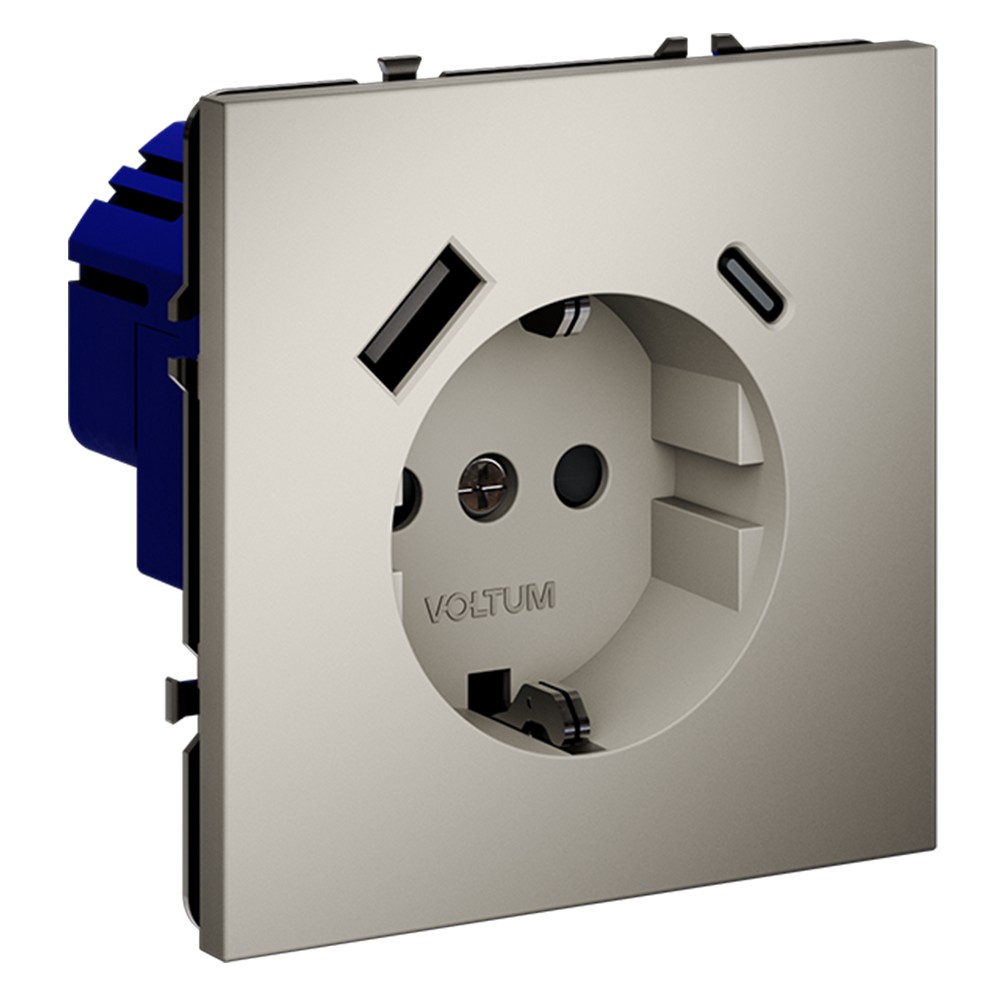 Розетка встраиваемая VOLTUM S70 с заземлением и защитными шторками, 16А, с USB, A+С, (кашемир)