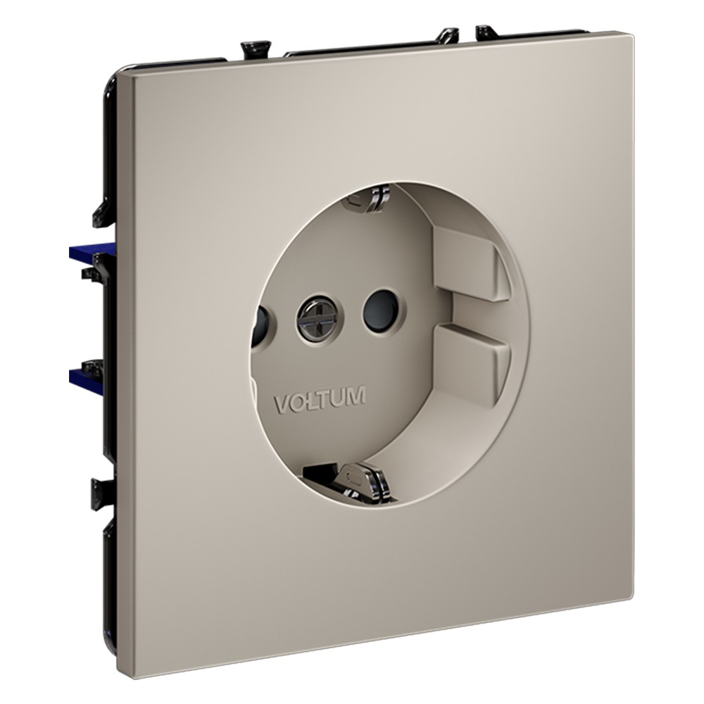 Розетка встраиваемая VOLTUM S70 с заземлением и защитными шторками, 16А, (кашемир)
