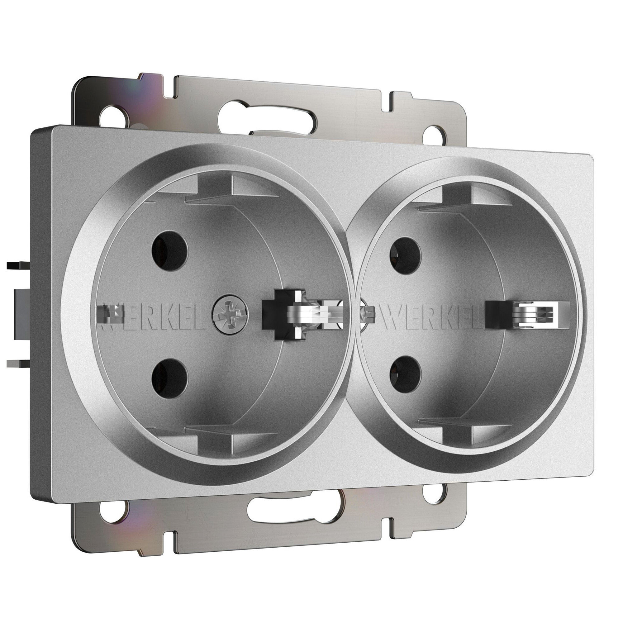 Розетка двойная с заземлением (серебряный матовый) Werkel