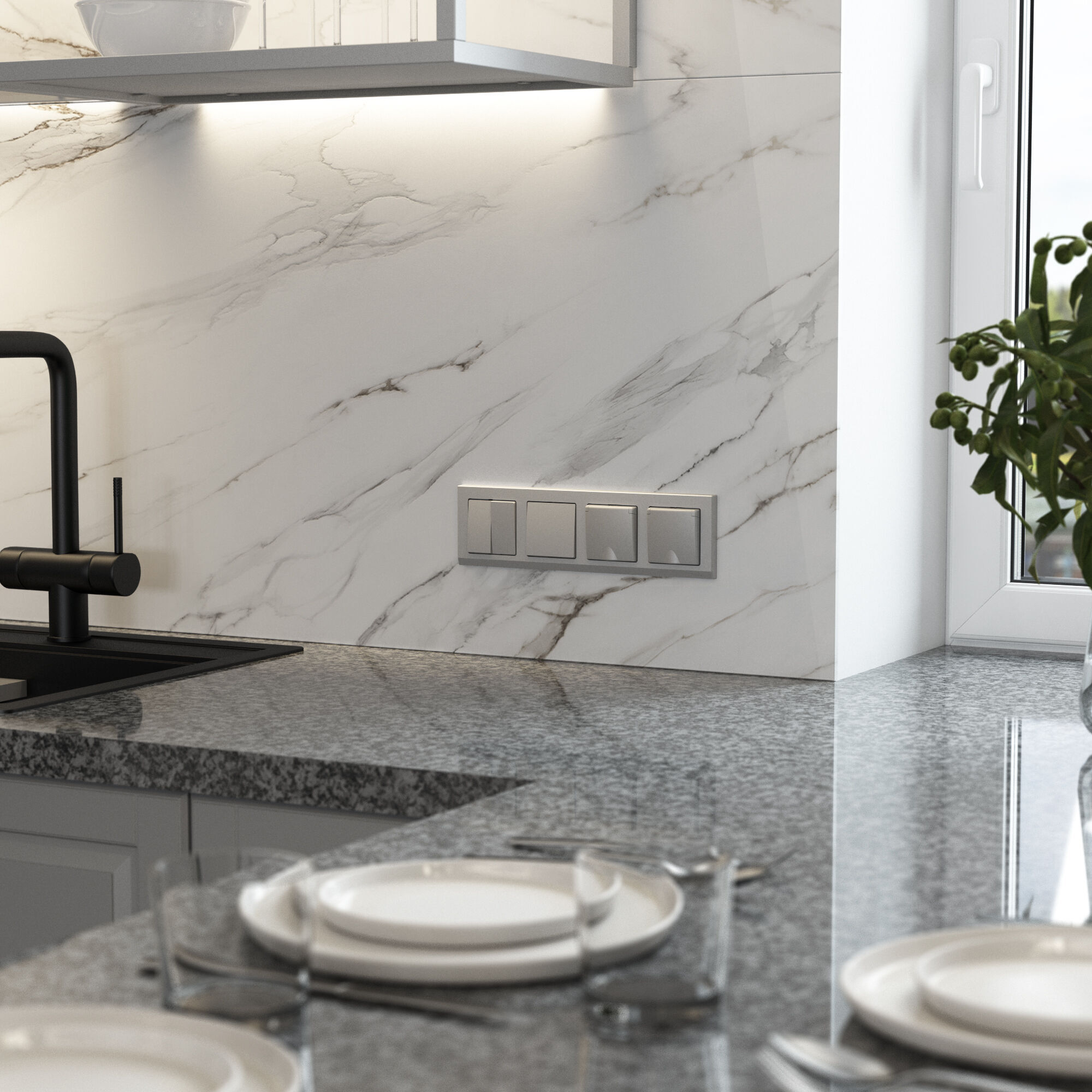 Выключатель одноклавишный проходной (серебряный матовый) Werkel