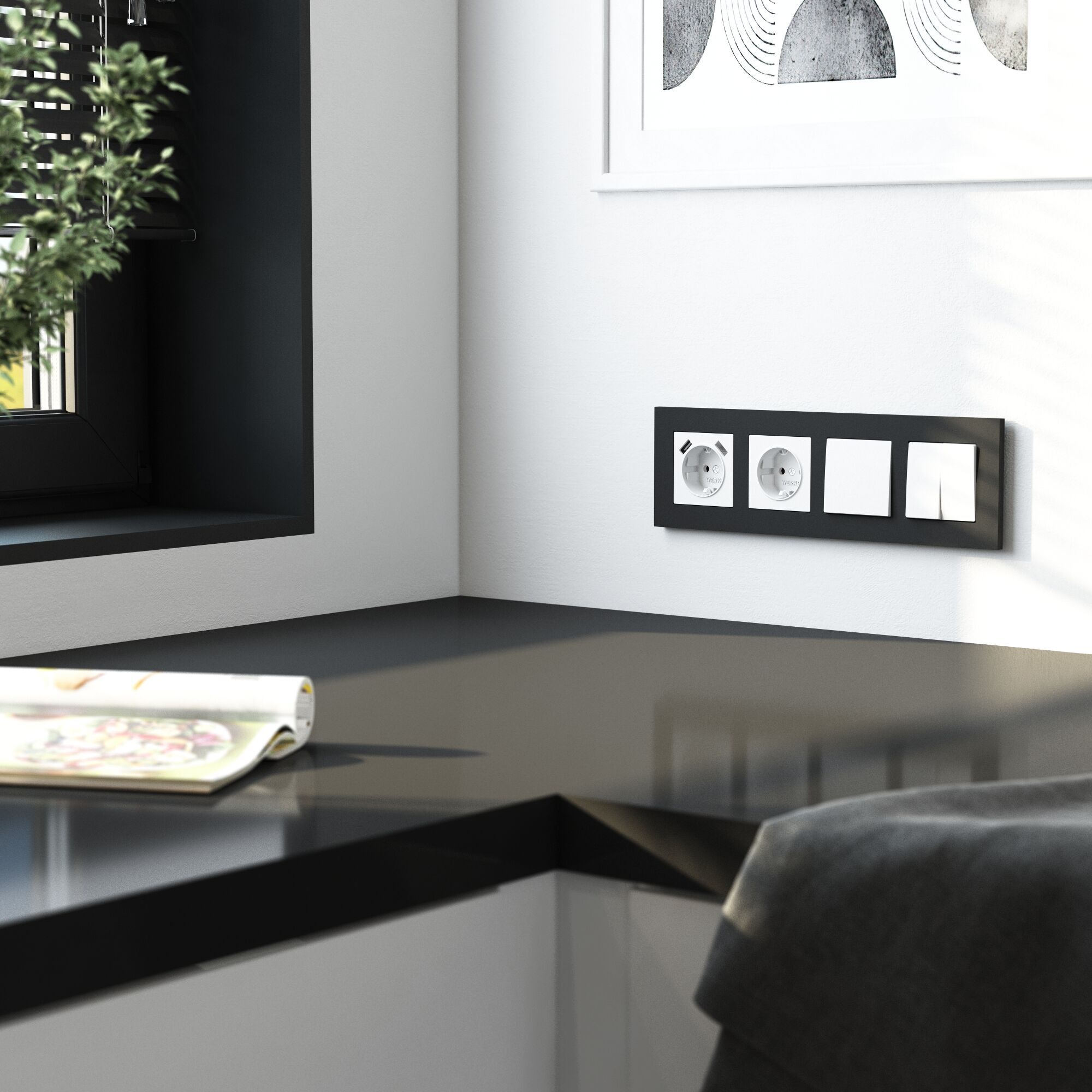 Рамка на 4 поста Slab (черный софт) Werkel