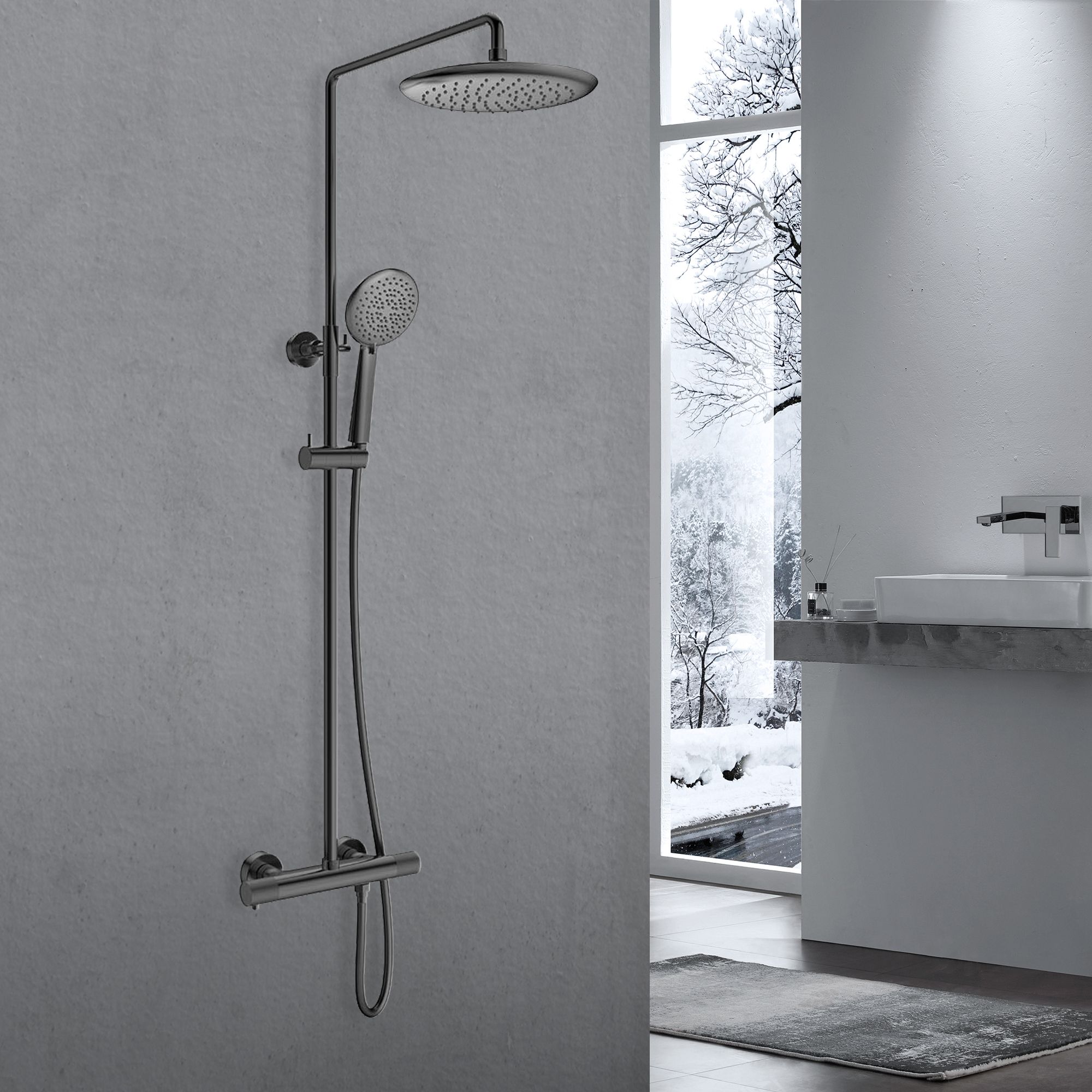 Душевая стойка Vincea Desire VSFS-1D0TGM настенная цвет вороненая сталь