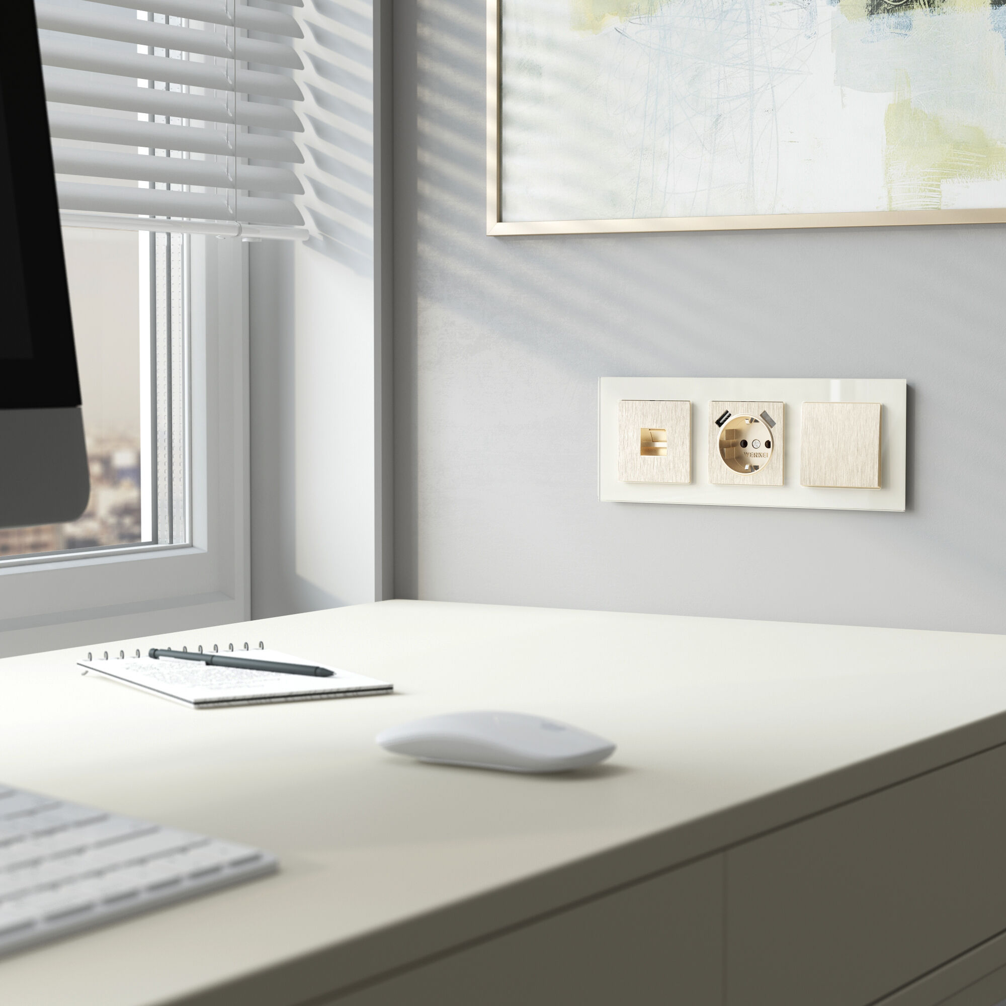 Выключатель одноклавишный проходной (шампань рифленый) Werkel