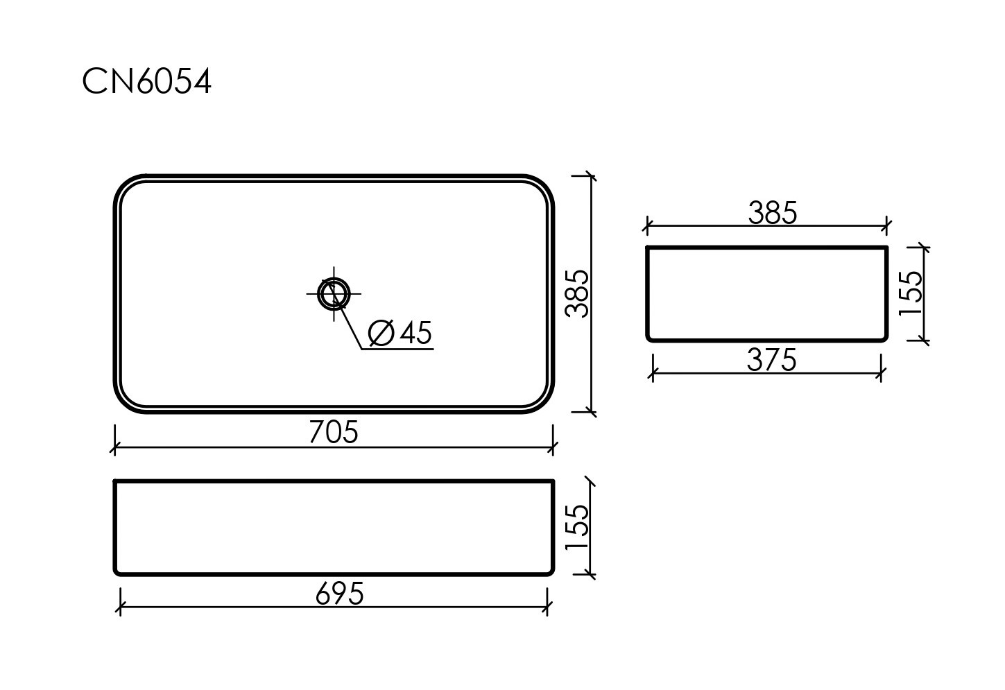 Умывальник чаша накладная прямоугольная CN6054