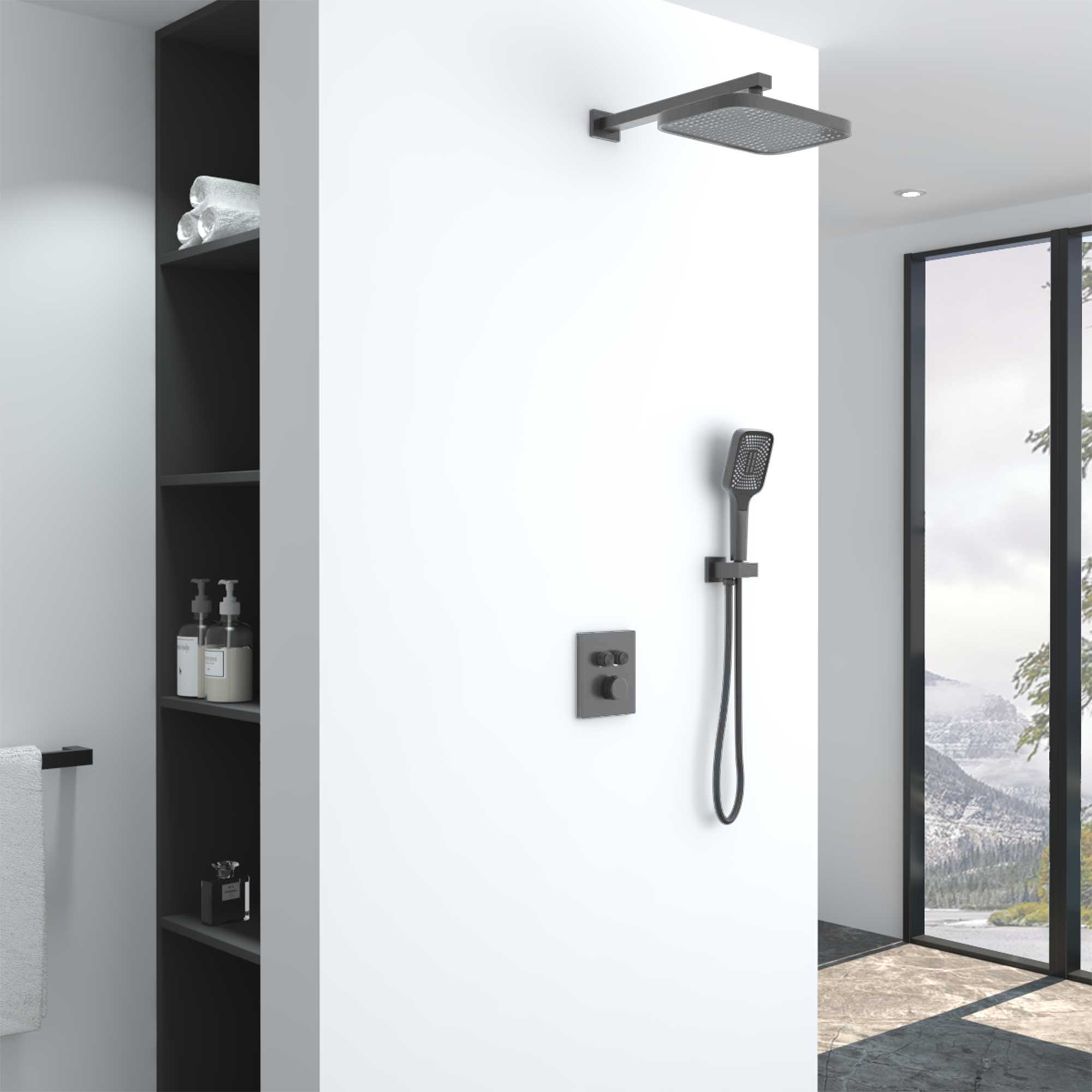 Душевая система Vincea VSFW-321MT1GM встраиваемая в стену цвет вороненая сталь