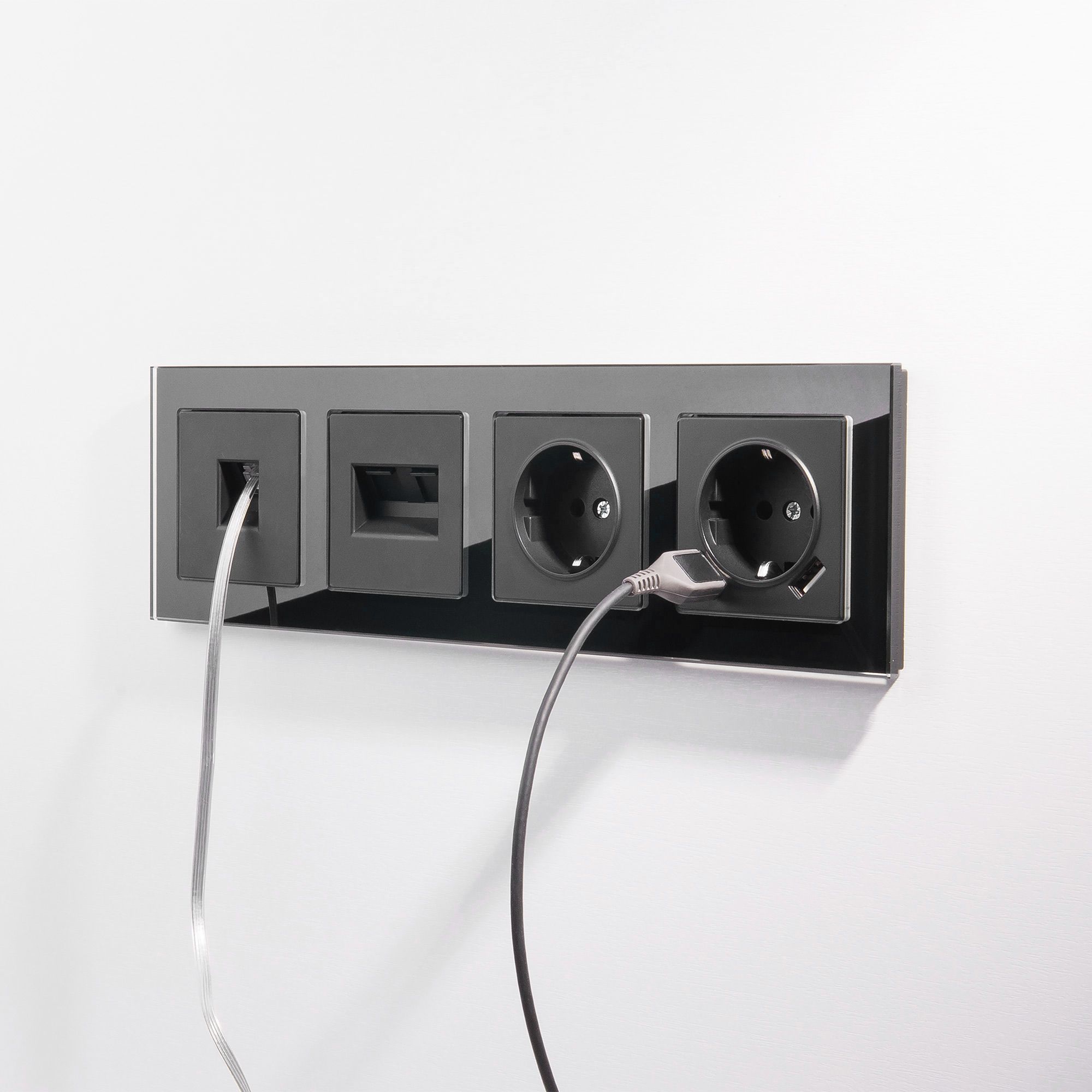 Розетка двойная Ethernet RJ-45 (черный матовый) Werkel