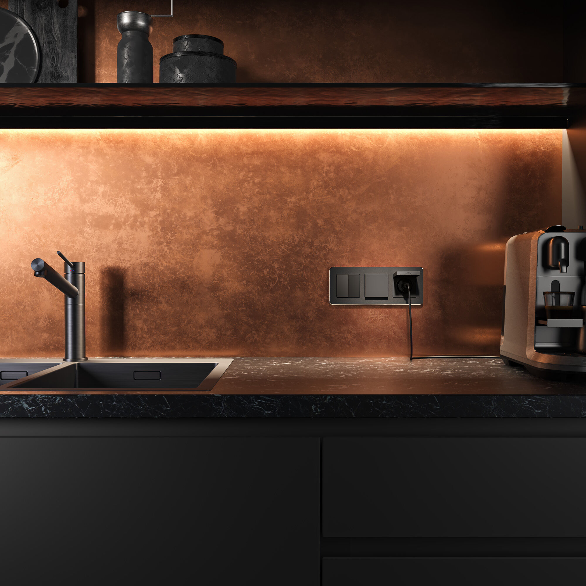 Розетка влагозащ. с зазем. с защит. крышкой и шторками N (черный матовый) Werkel