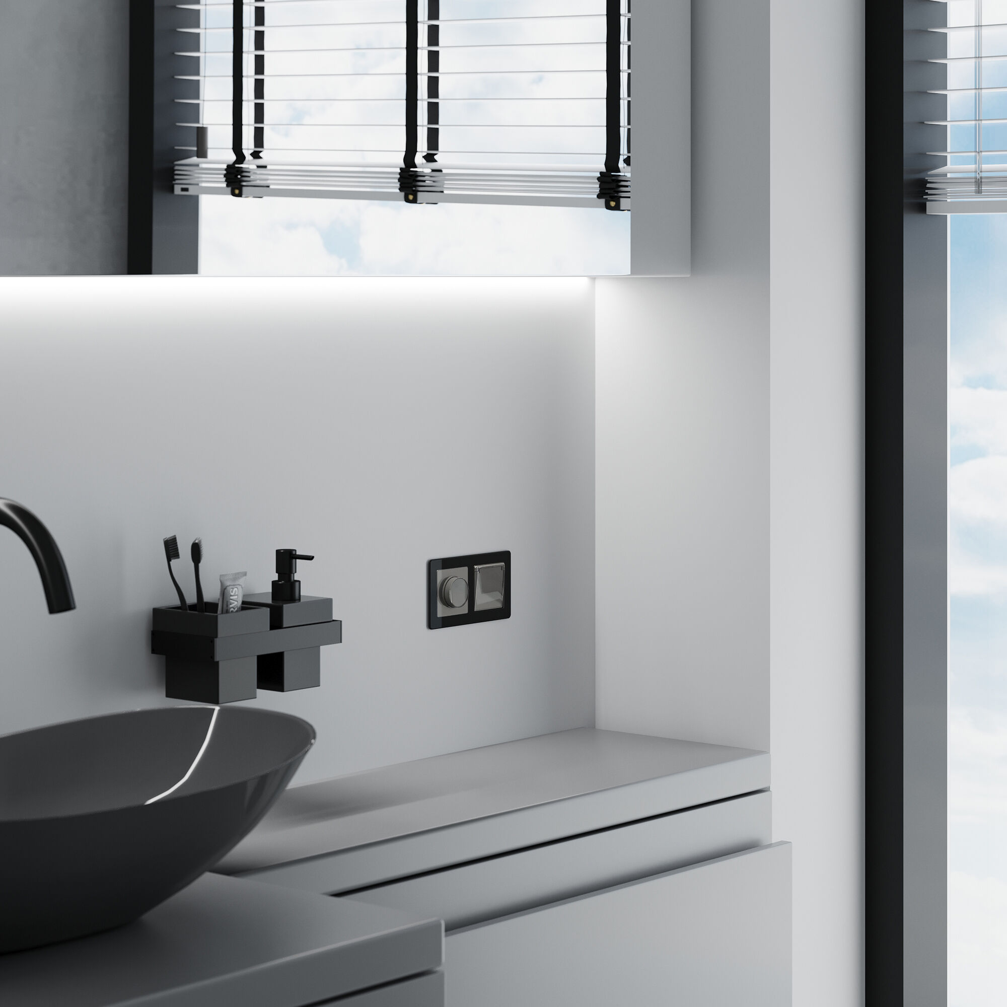 Розетка влагозащ. с зазем. с защит. крышкой и шторками (графит акрил) Werkel