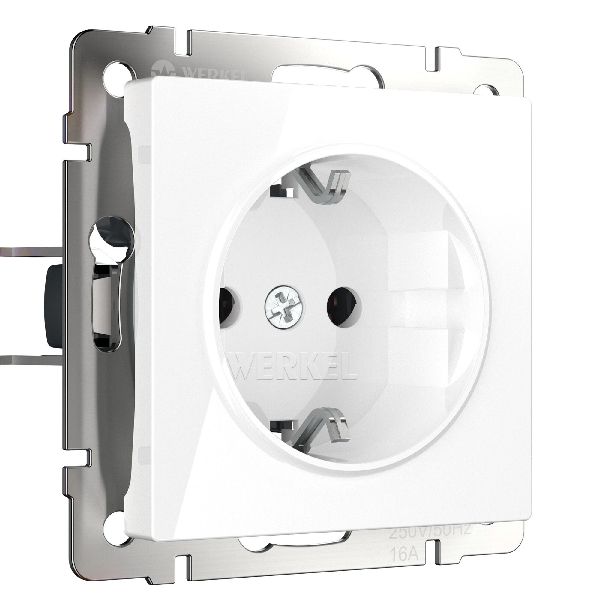 Розетка с заземлением (белая глянцевая) Werkel