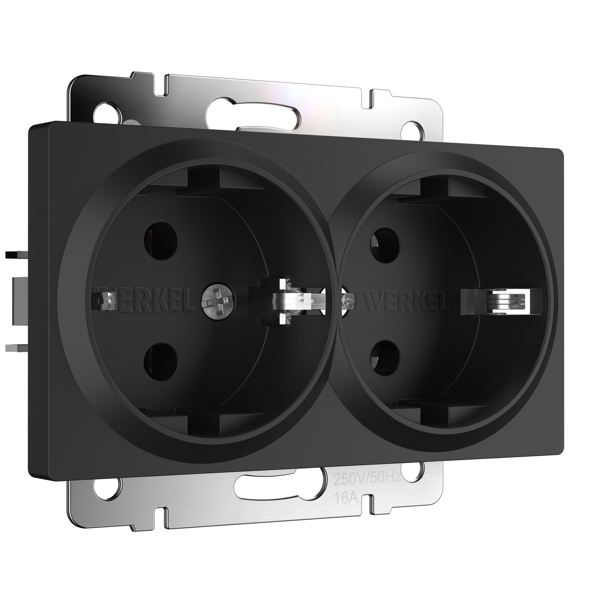 Розетка двойная с заземлением (черный матовый) Werkel