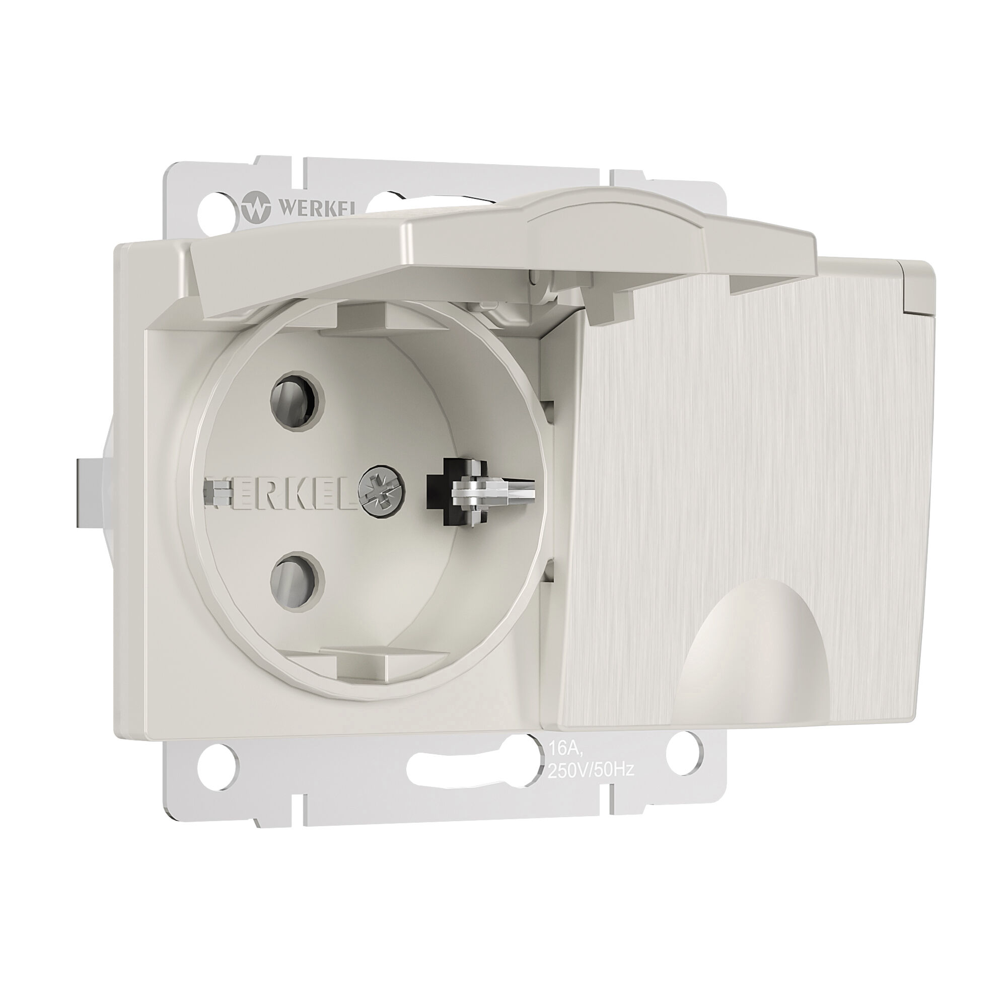 Розетка двойная влагозащ. с зазем. с защит. крышками и шторками (перламутровый рифленый) Werkel