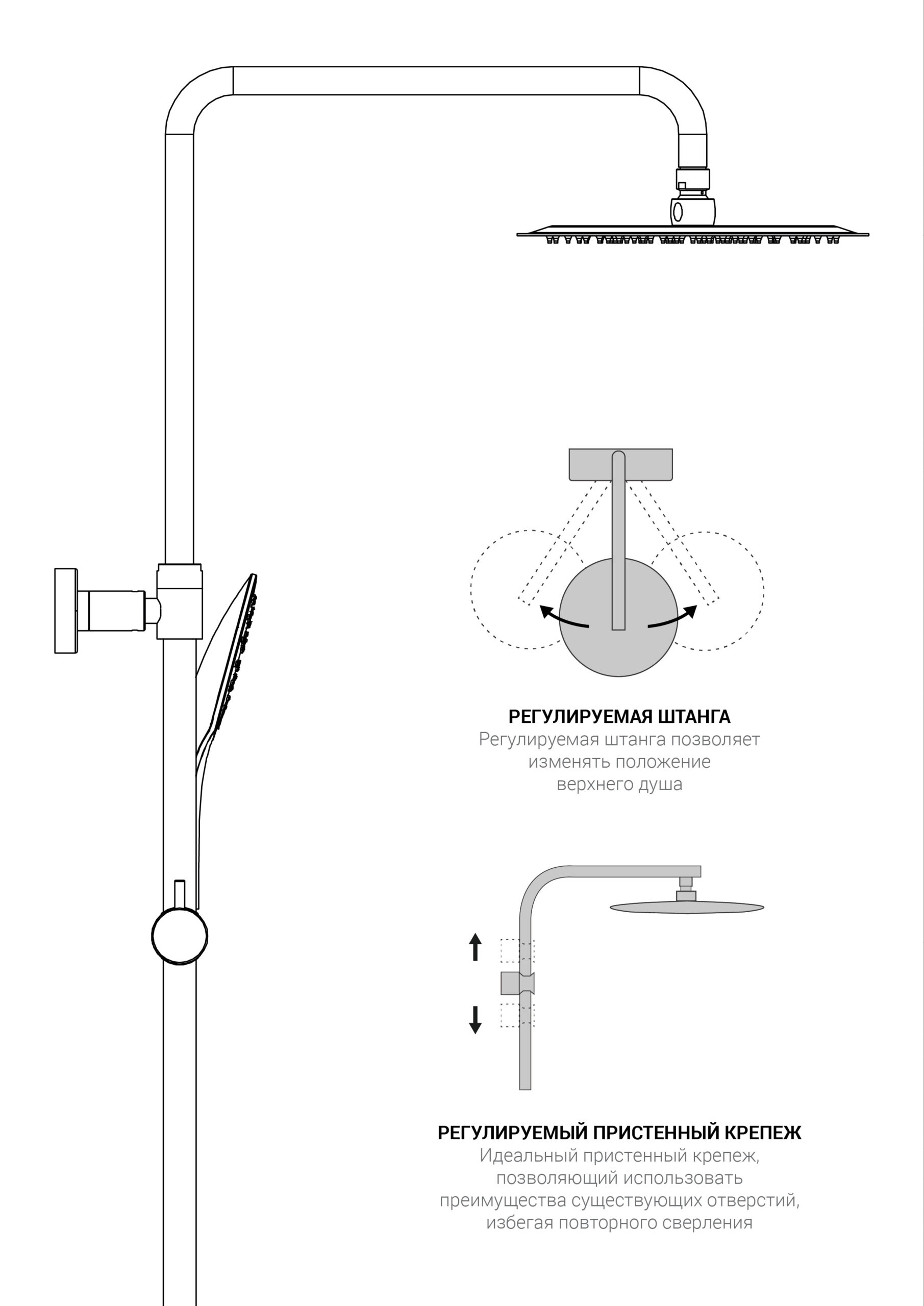 Душевая стойка Vincea Next VSFS-1N0TCH настенная цвет хром