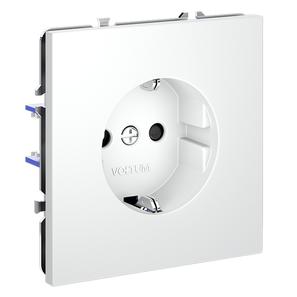 Розетка встраиваемая VOLTUM S70 с заземлением и защитными шторками, 16А, (белый матовый)