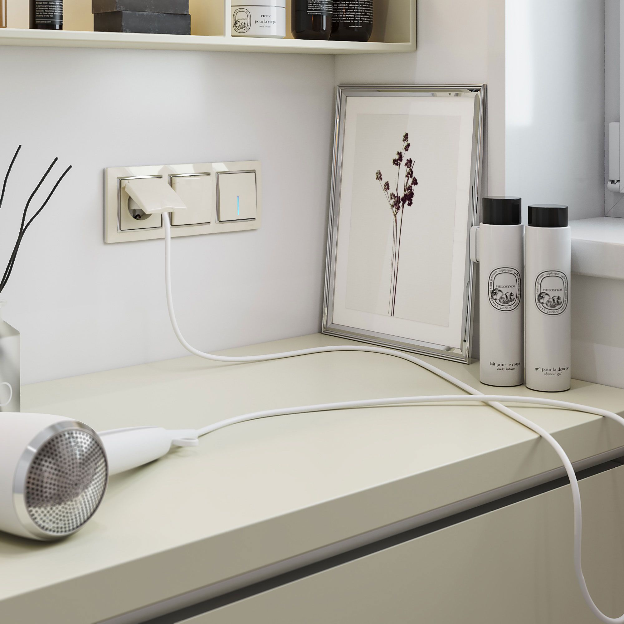 Выключатель одноклавишный с подсветкой (слоновая кость) Werkel