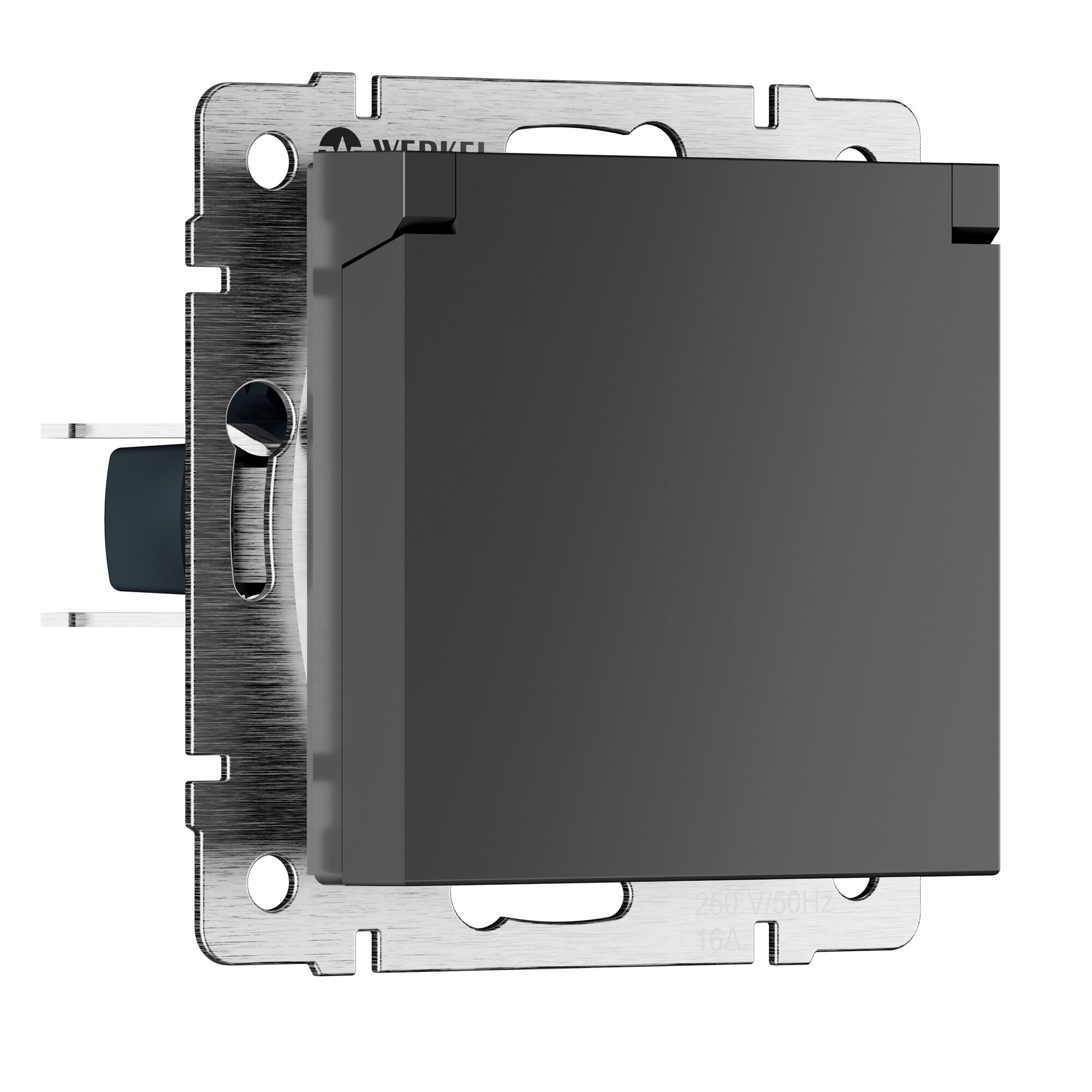 Розетка влагозащ. с зазем. с защит. крышкой и шторками N (графит матовый) Werkel
