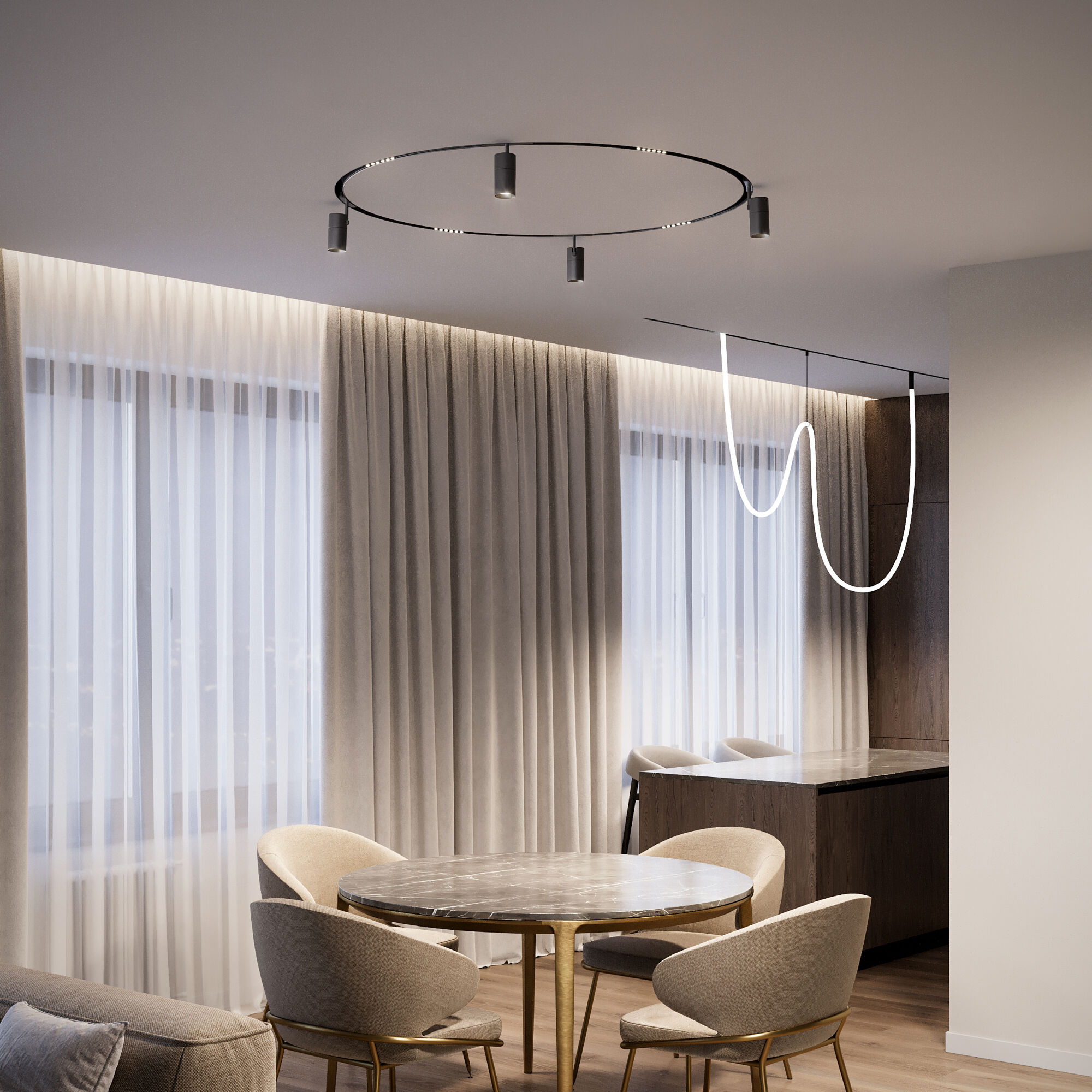 Slim Magnetic Трековый поворотный светильник для радиусного шинопровода 12W 4200K Comfi чёрный Ø 1200мм