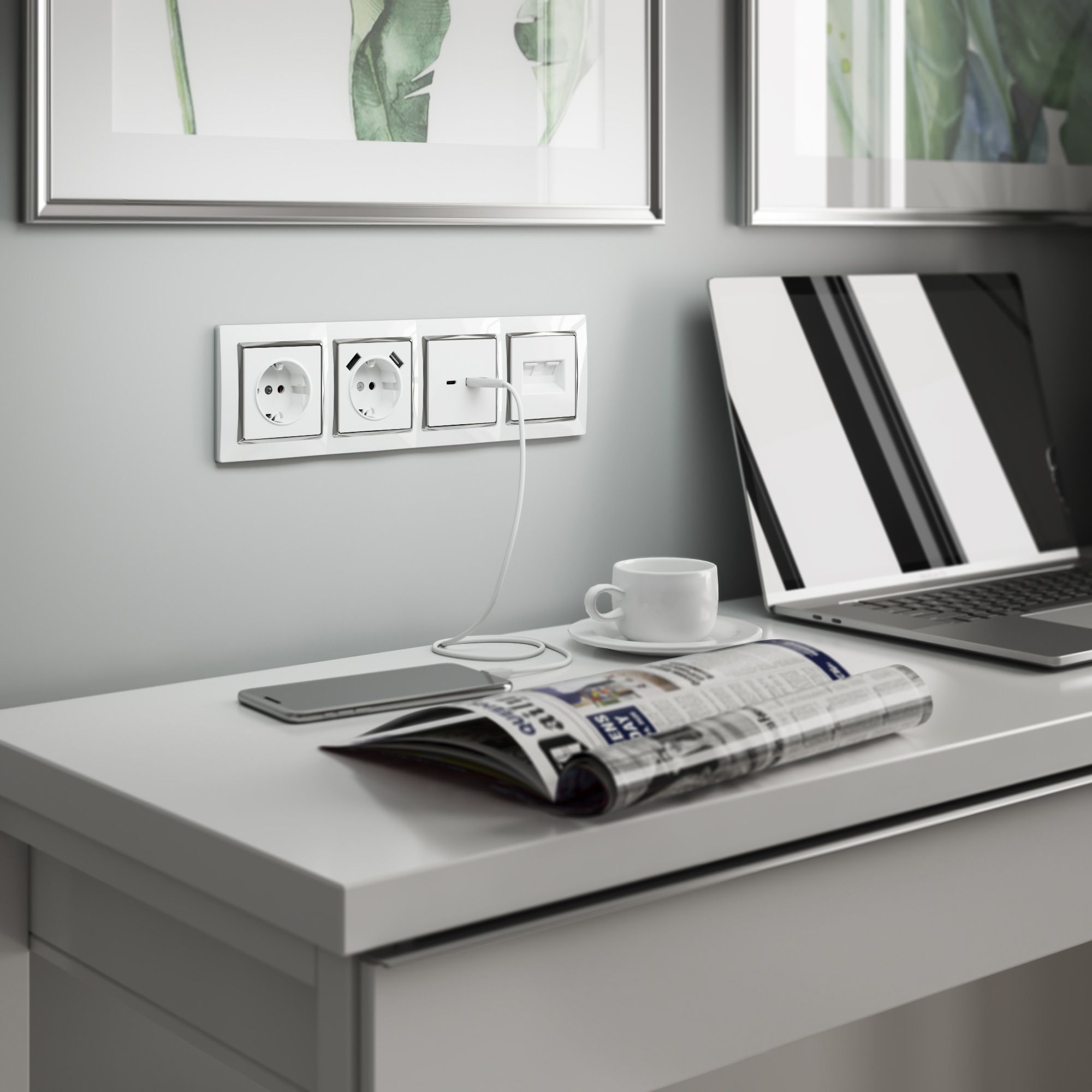 Рамка на 4 поста Snabb (белый/хром) Werkel