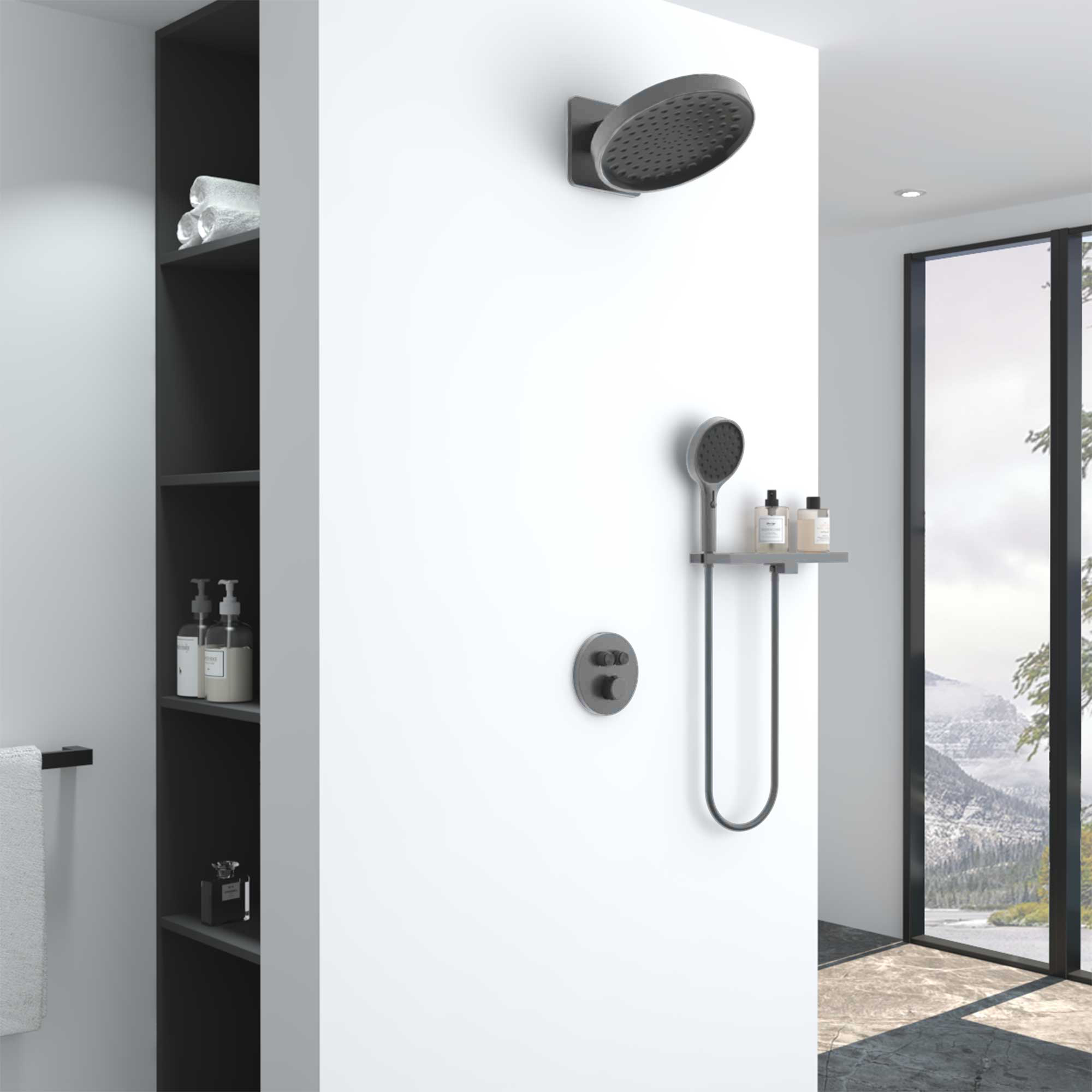 Душевая система Vincea Inspire VSFW-3I22MT3RGM встраиваемая в стену цвет вороненая сталь