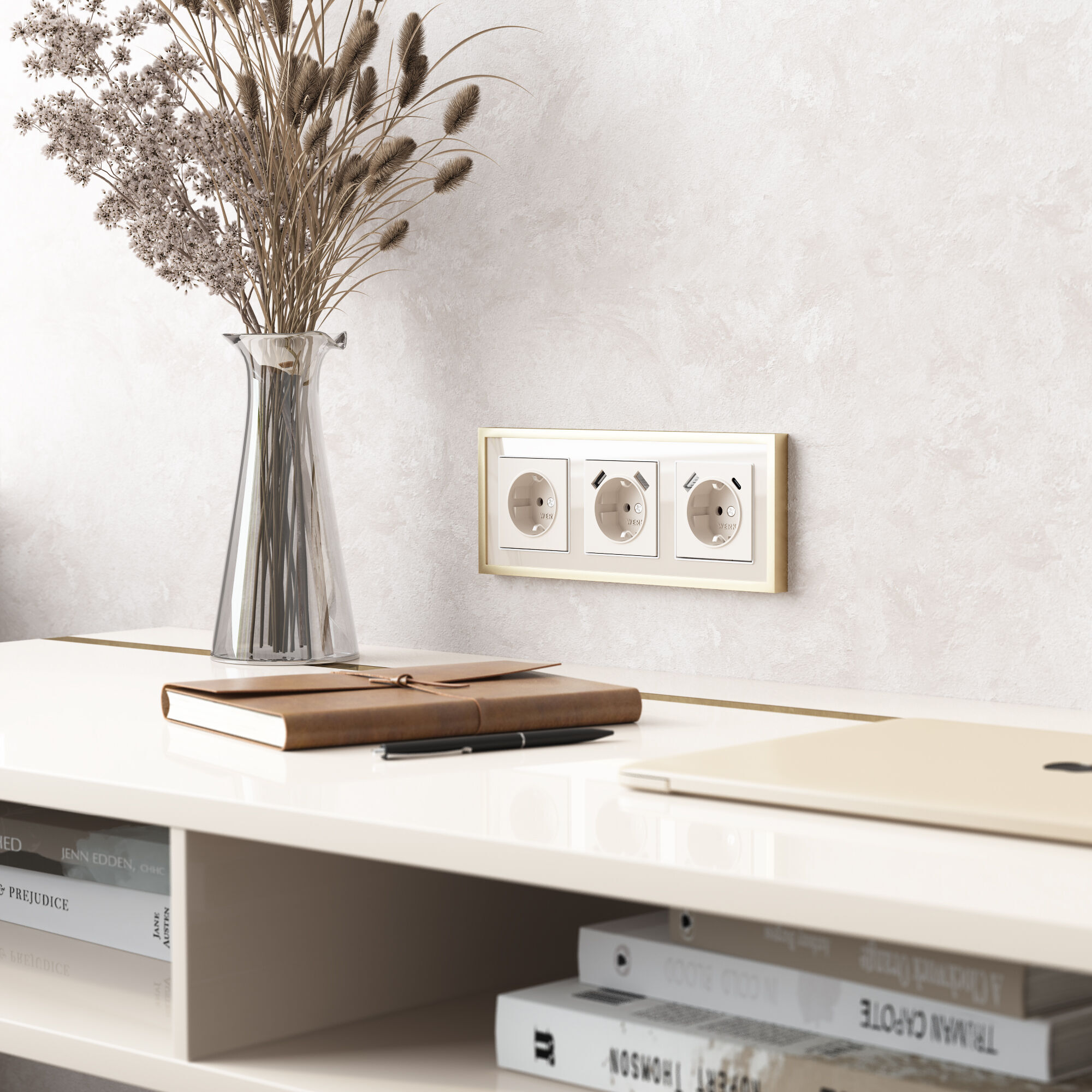 Рамка на 3 поста Baguette (айвори/латунь) Werkel