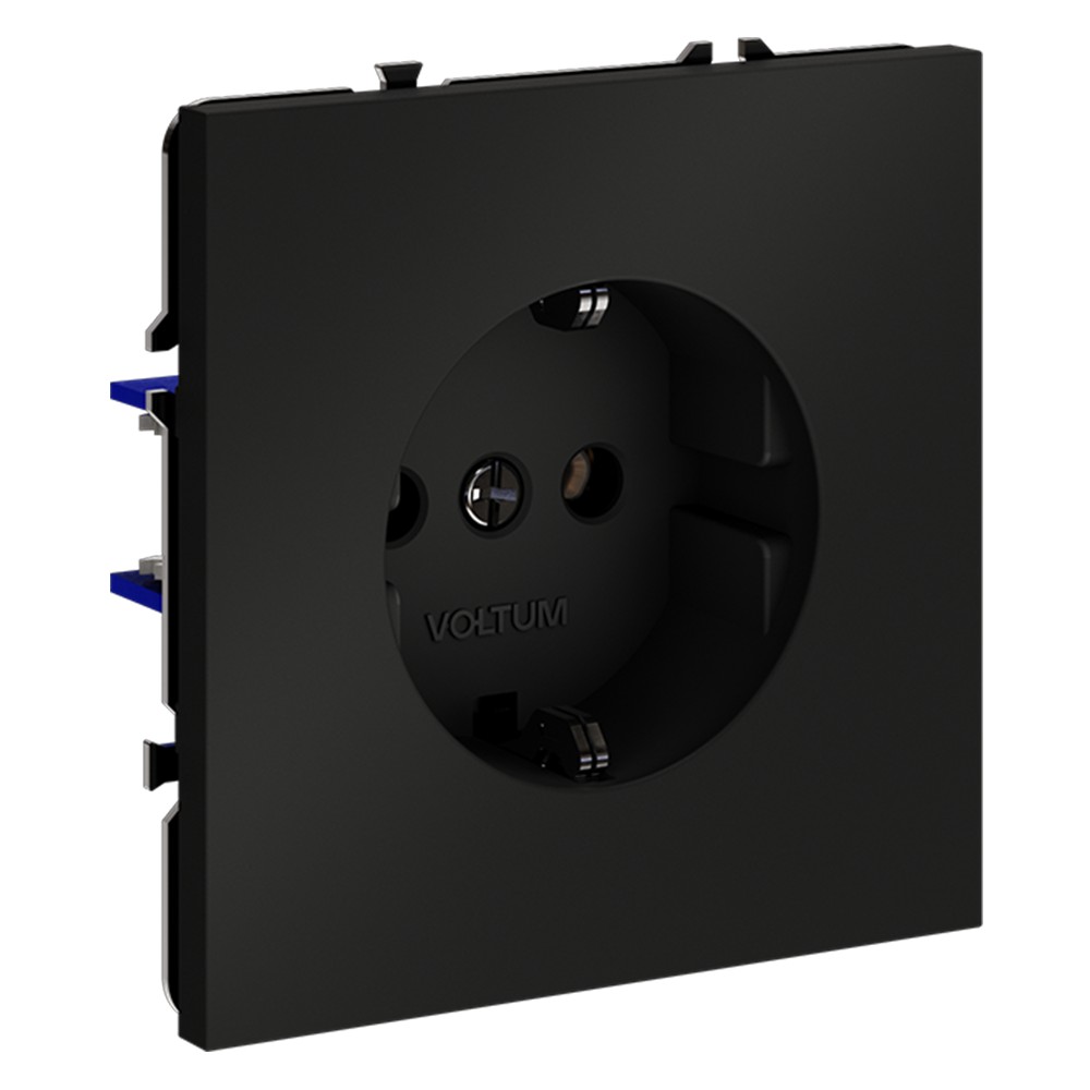 Розетка встраиваемая VOLTUM S70 с заземлением 16А, (черный матовый)