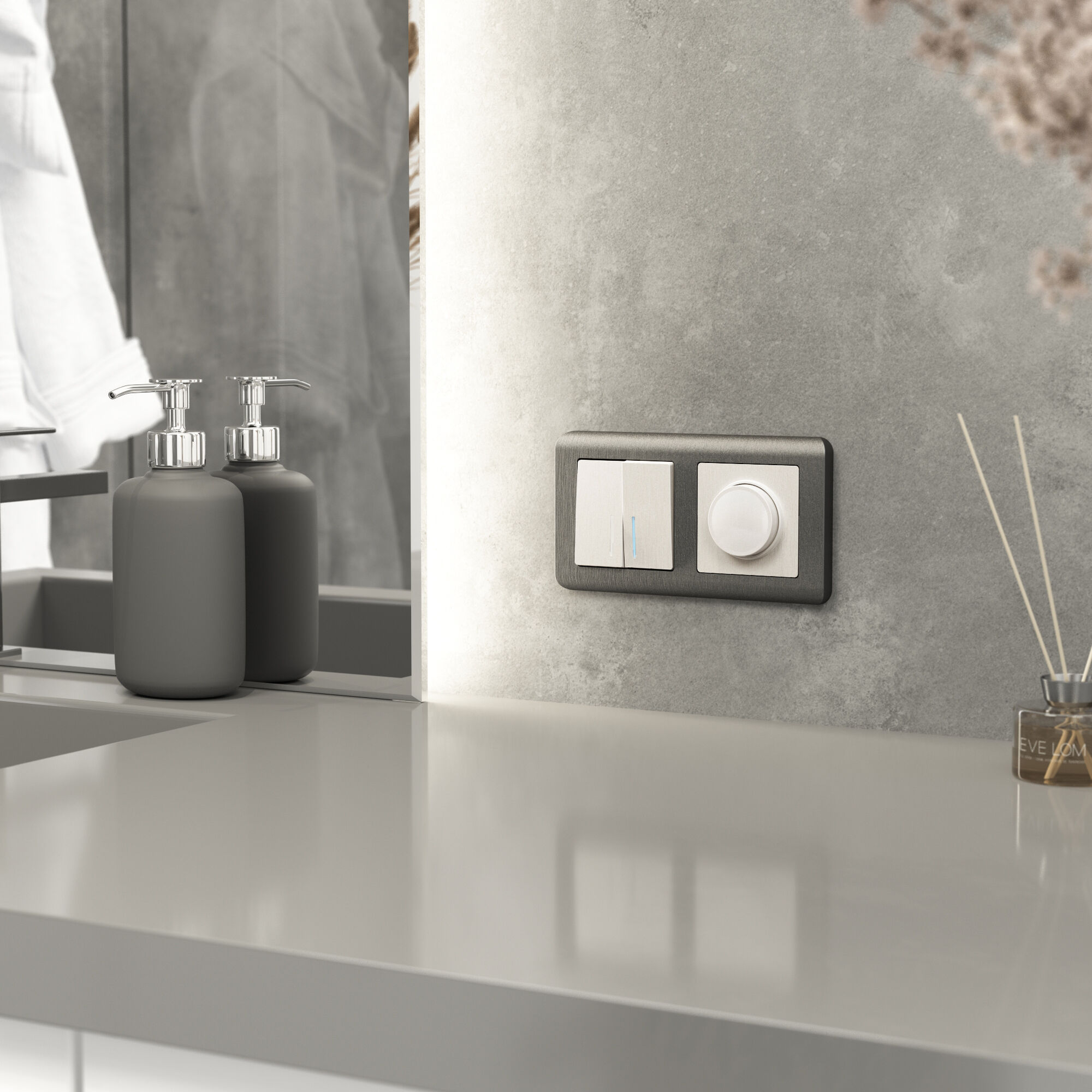 Выключатель двухклавишный с подсветкой (перламутровый рифленый) Werkel