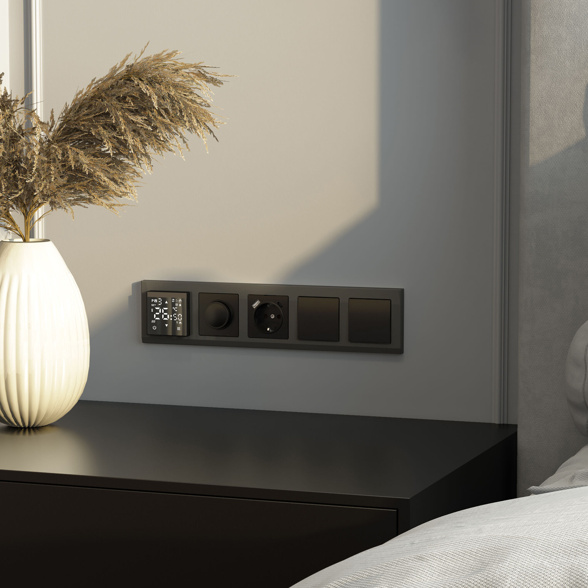 Выключатель одноклавишный проходной (черный матовый) Werkel