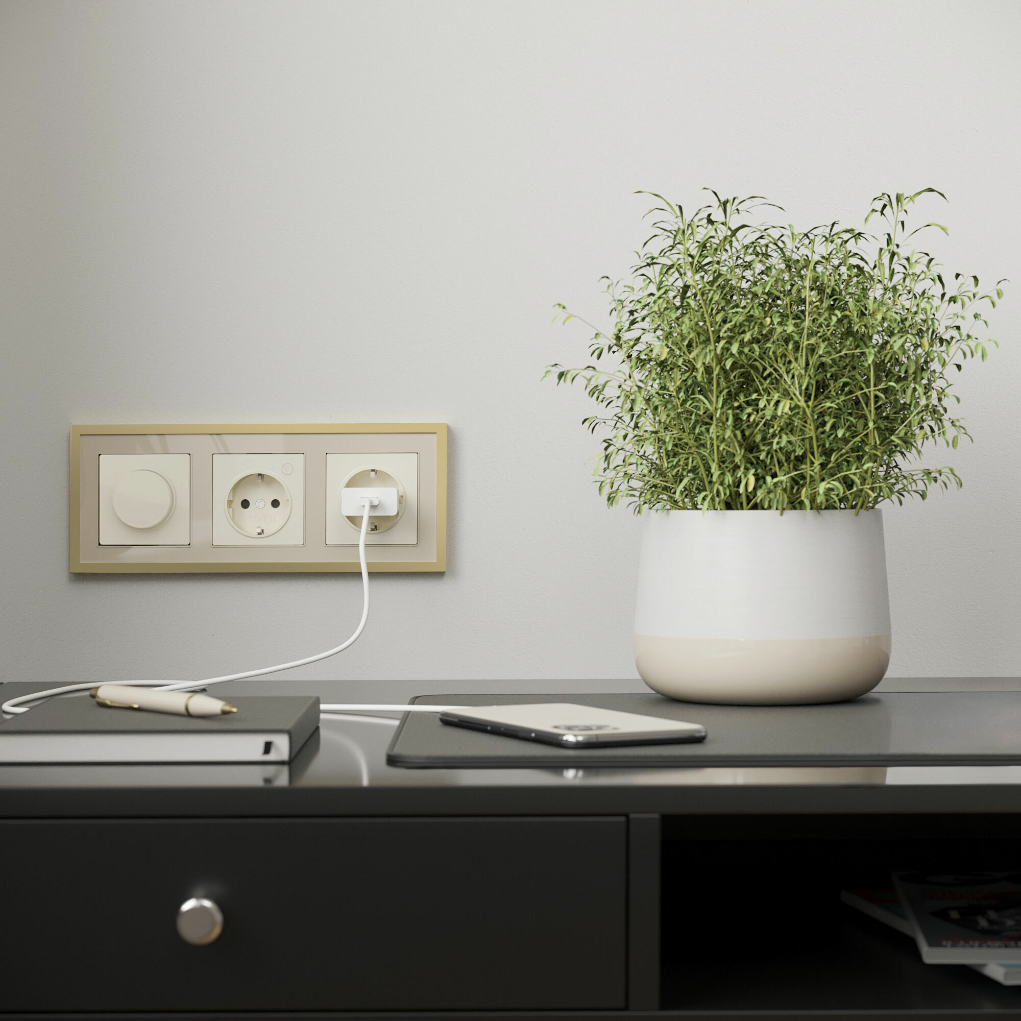 Рамка на 3 поста Baguette (айвори/латунь) Werkel