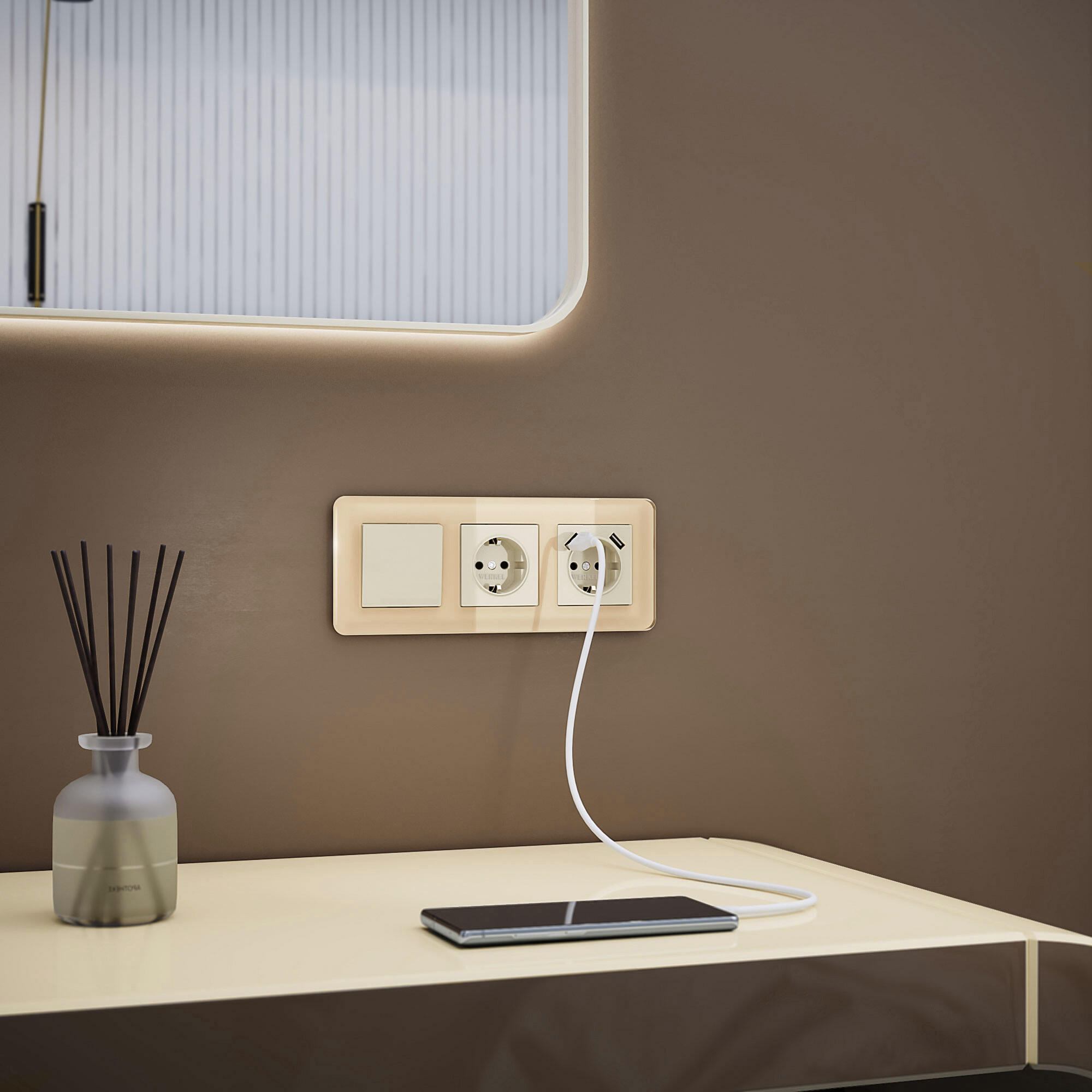 Рамка из стекла на 3 поста Elite айвори Werkel