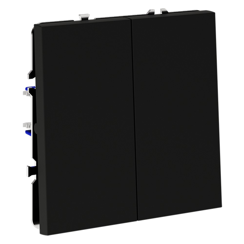 Выключатель с самовозвратом встраиваемый VOLTUM S70 двухклавишный 10А, (черный матовый)