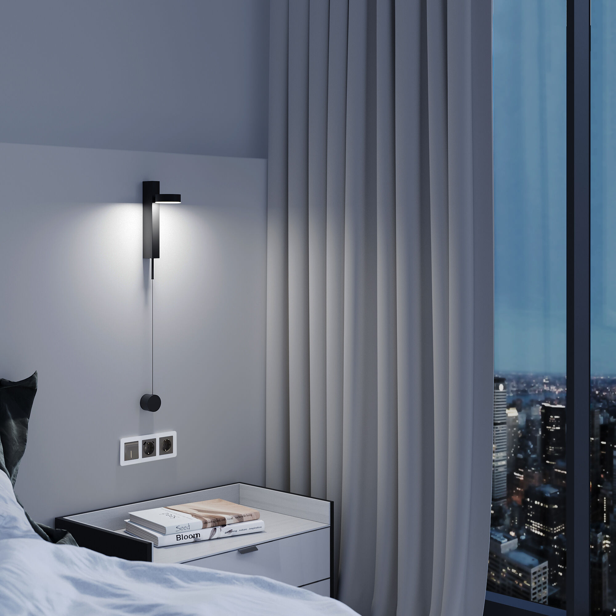 Выключатель одноклавишный проходной с подсветкой (графит акрил) Werkel