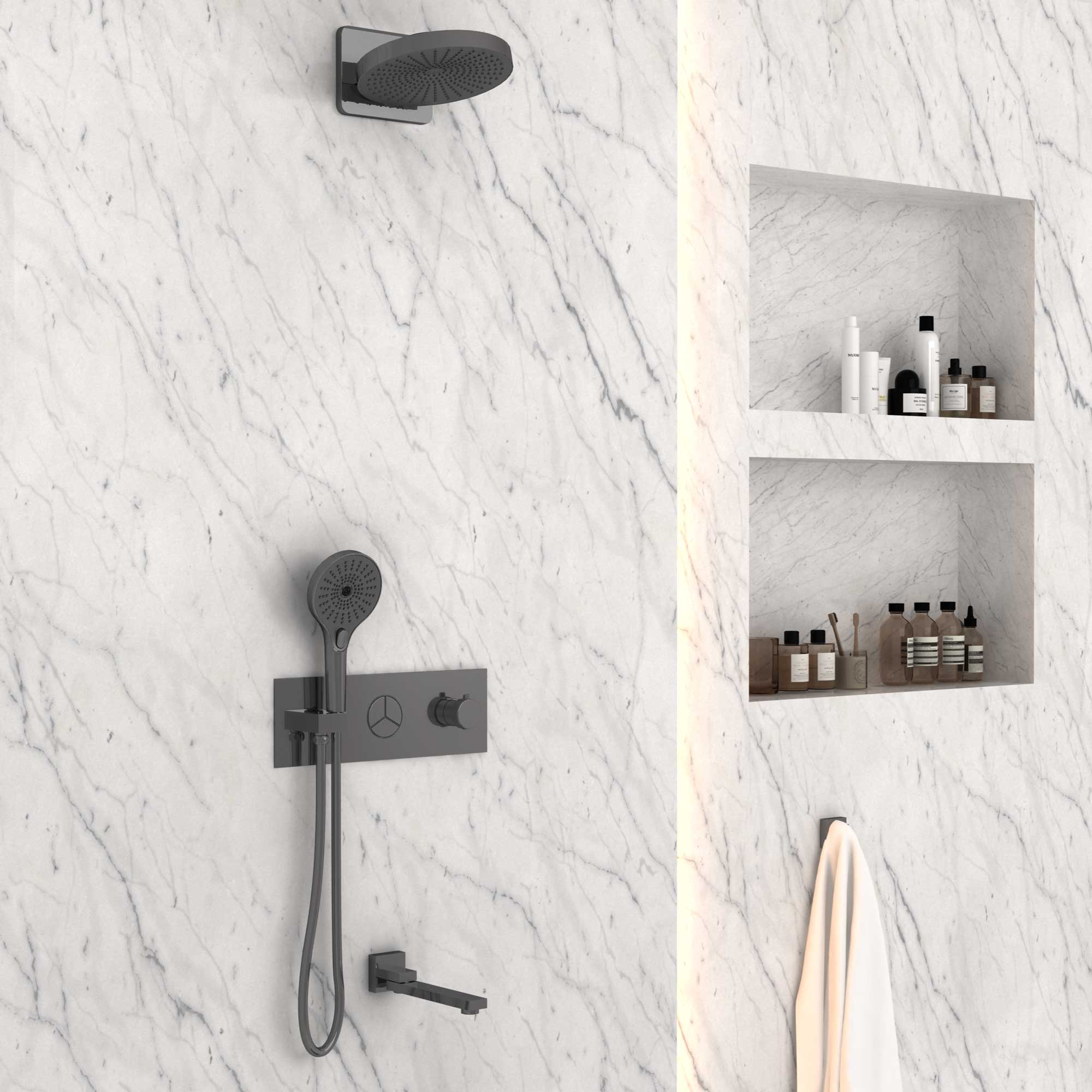 Душевая система Vincea VSFW-432TI1GM встраиваемая в стену цвет вороненая сталь