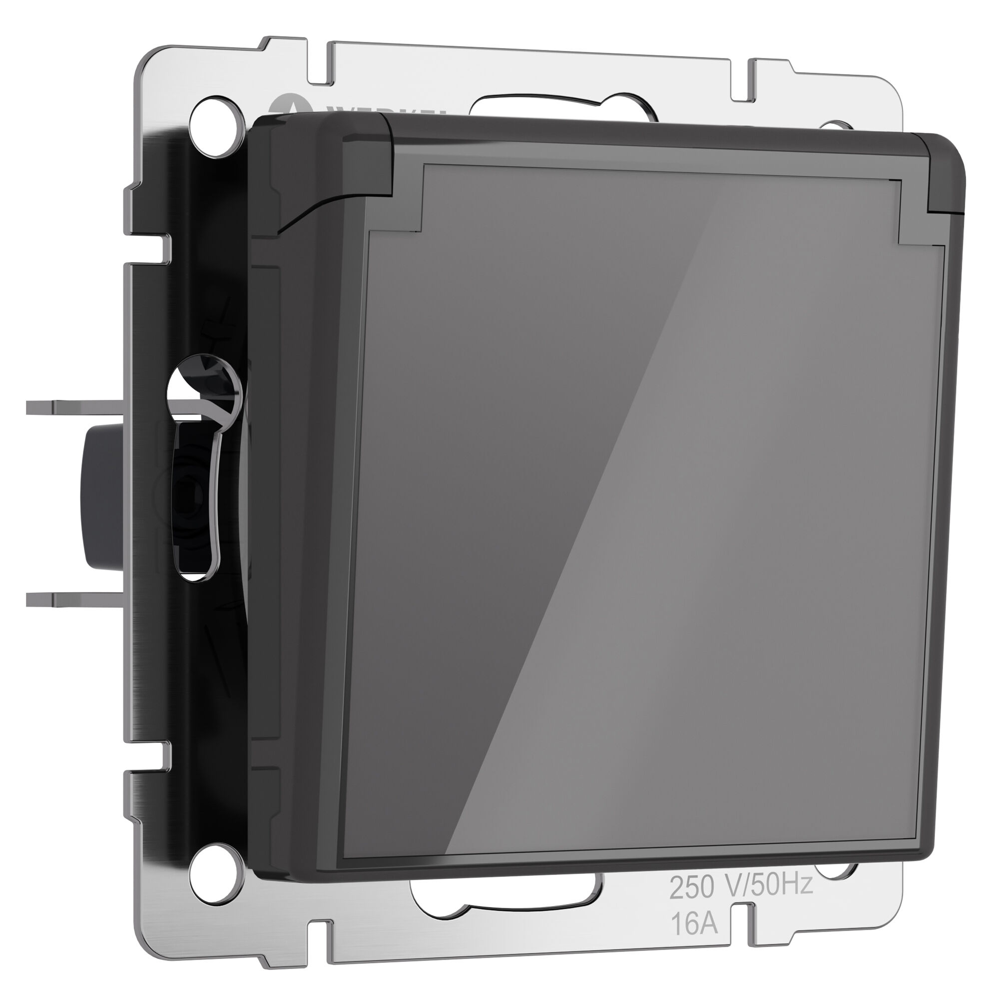 Розетка влагозащ. с зазем. с защит. крышкой и шторками (графит акрил) Werkel