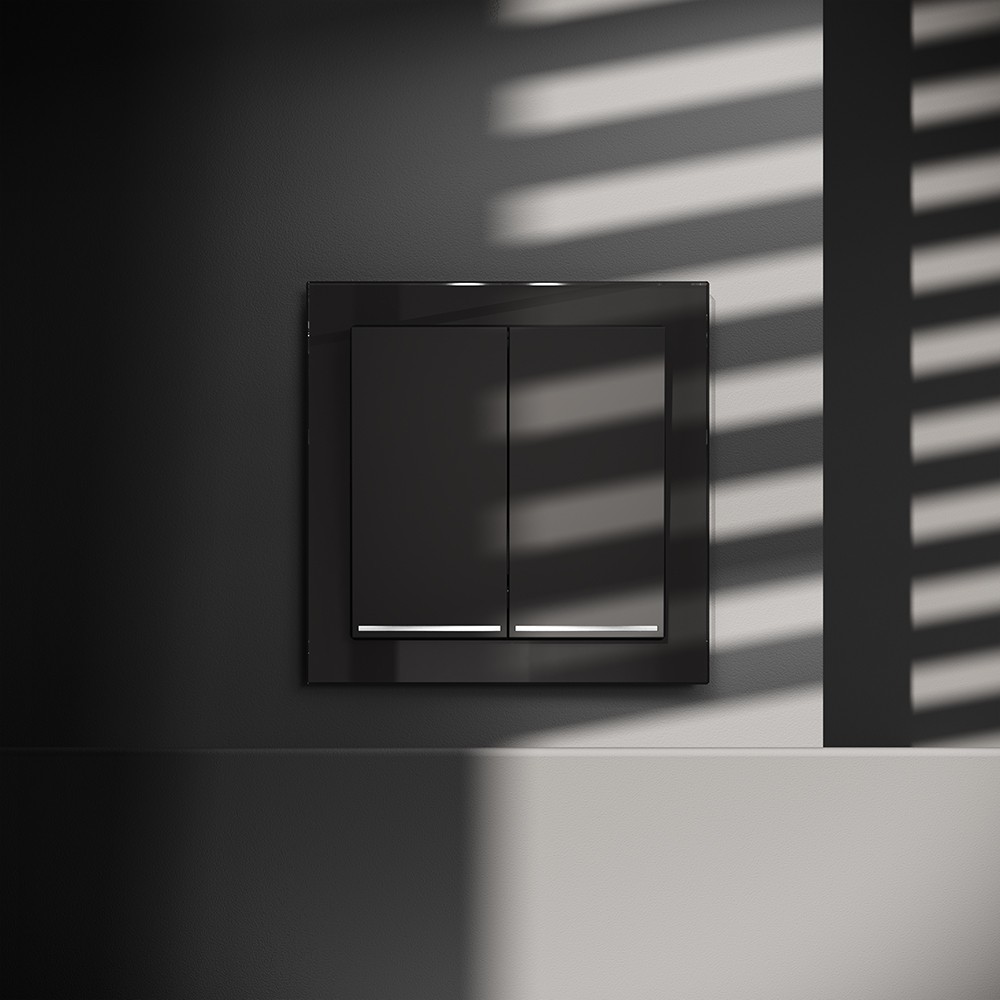 Выключатель встраиваемый VOLTUM S70 двухклавишный с подсветкой 10А, (черный матовый)