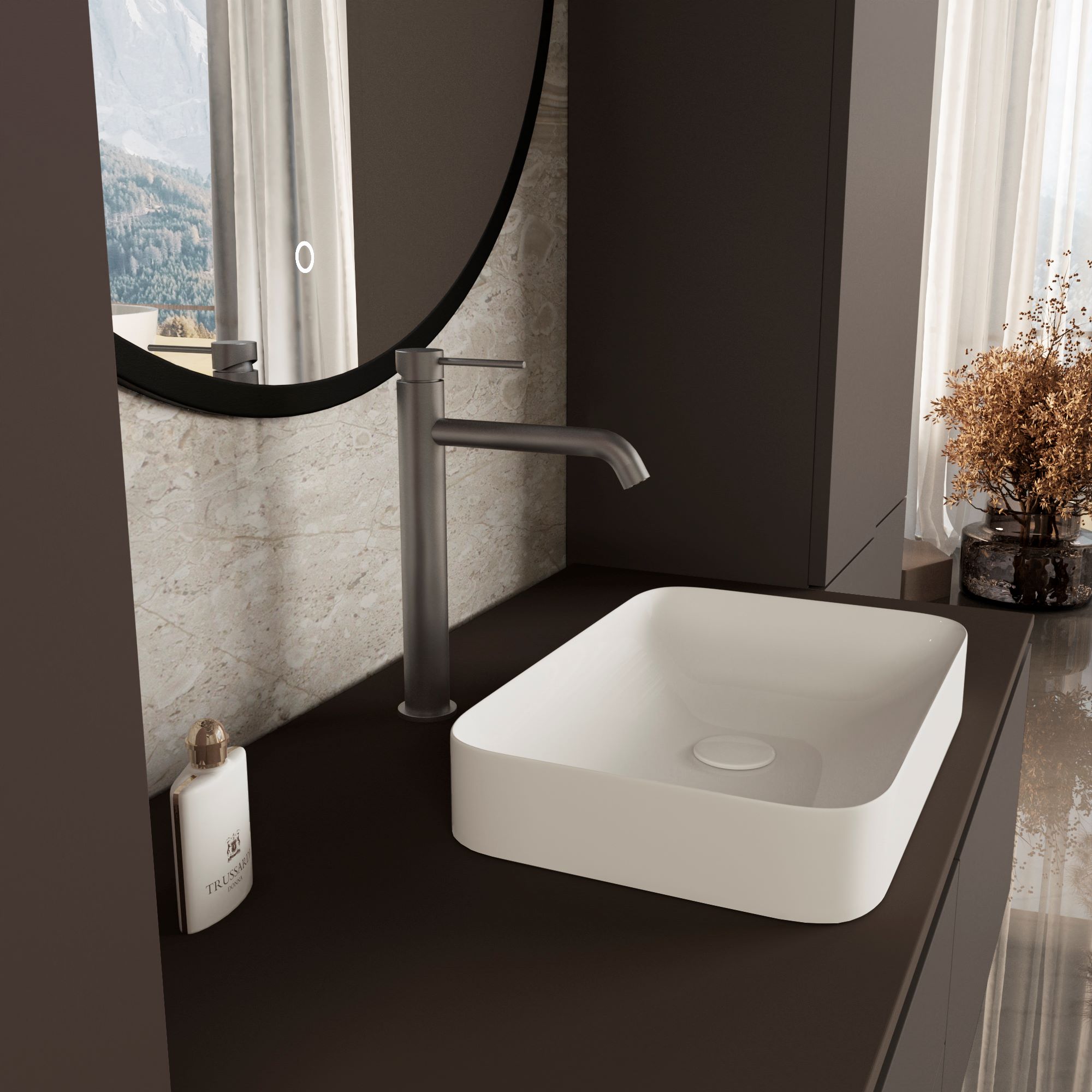 Смеситель Vincea City VBF-2C2GM на столешницу/на раковину вороненая сталь